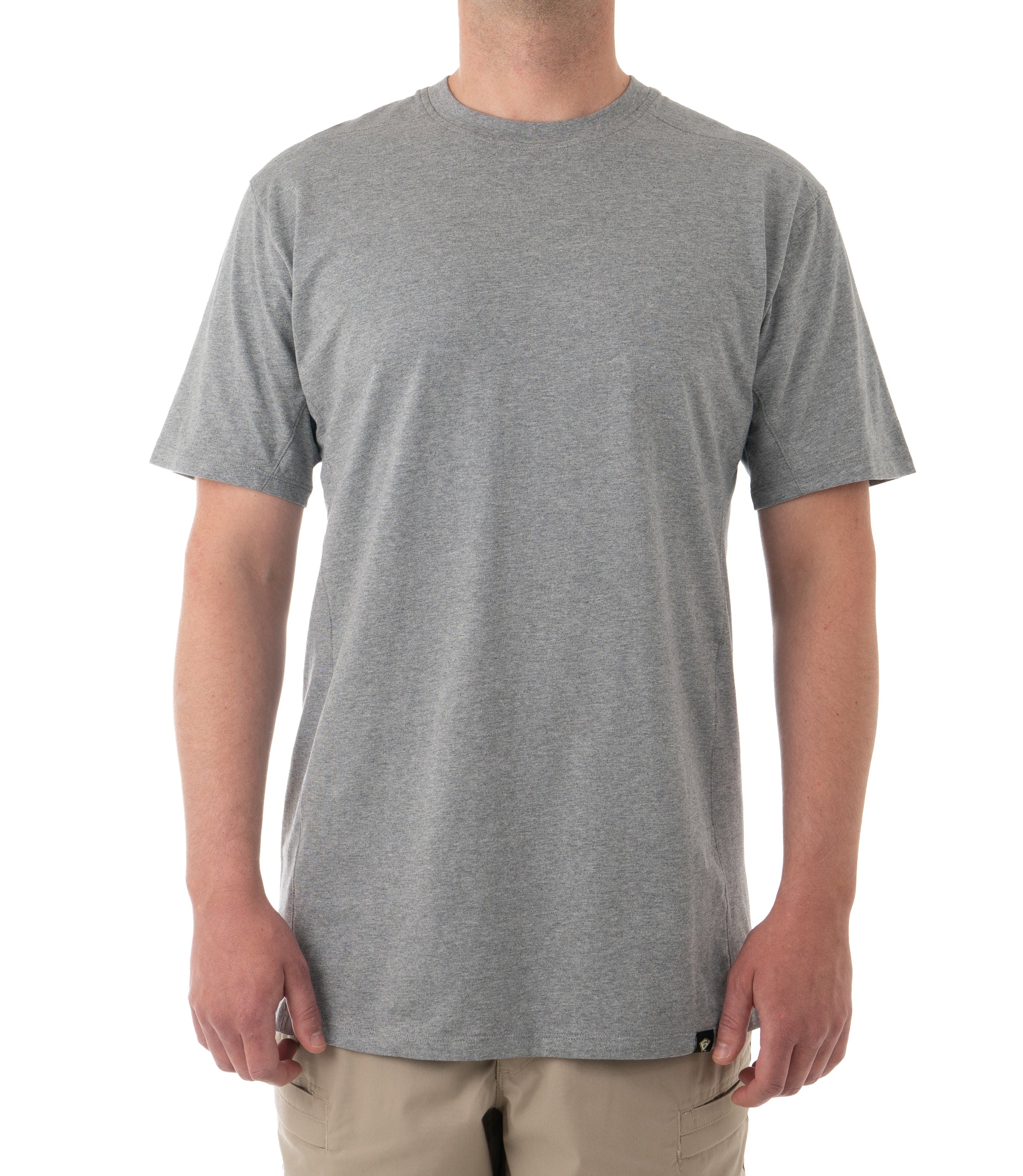 Front of Men's Tactix Cotton T-Shirt in Heather Grey |color_heather grey