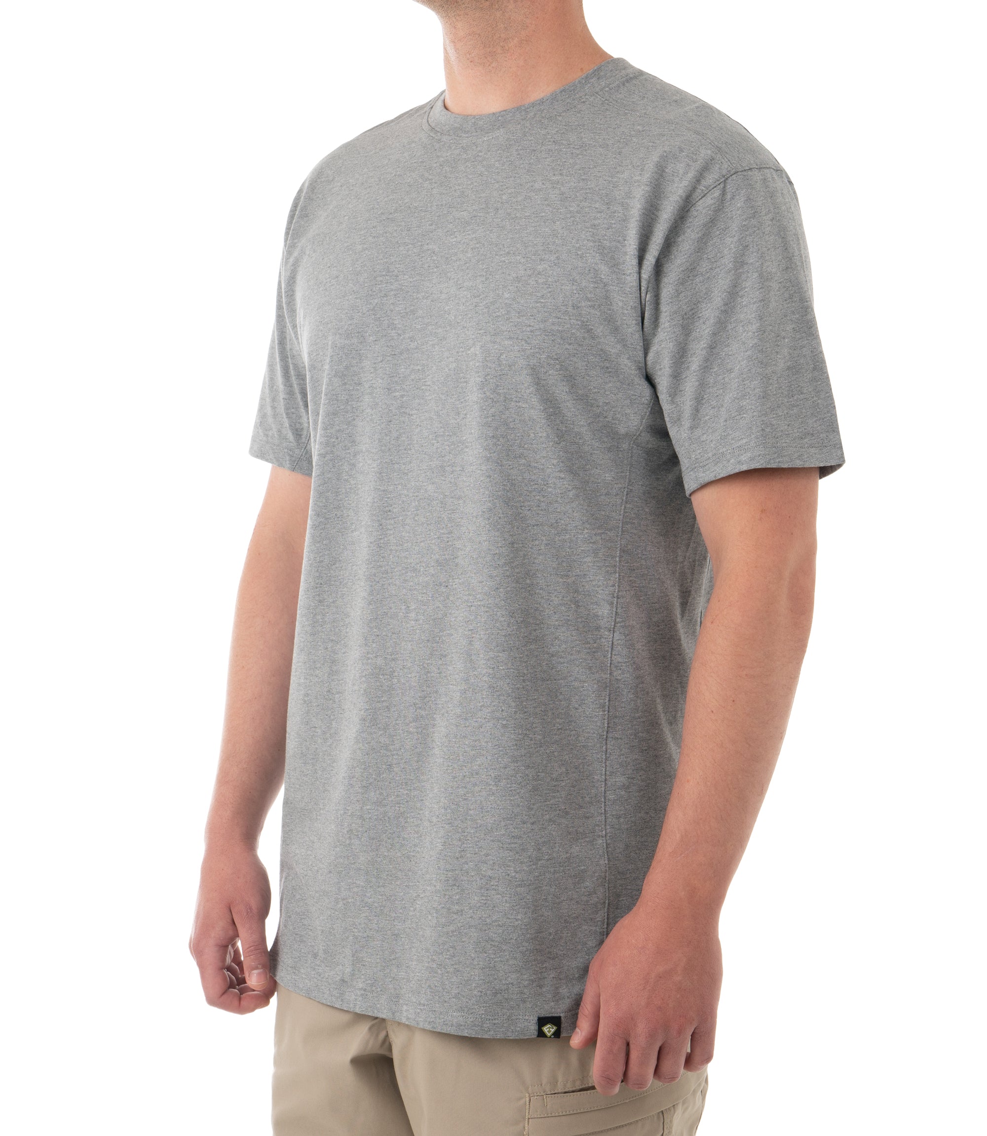 Side of Men's Tactix Cotton T-Shirt in Heather Grey |color_heather grey