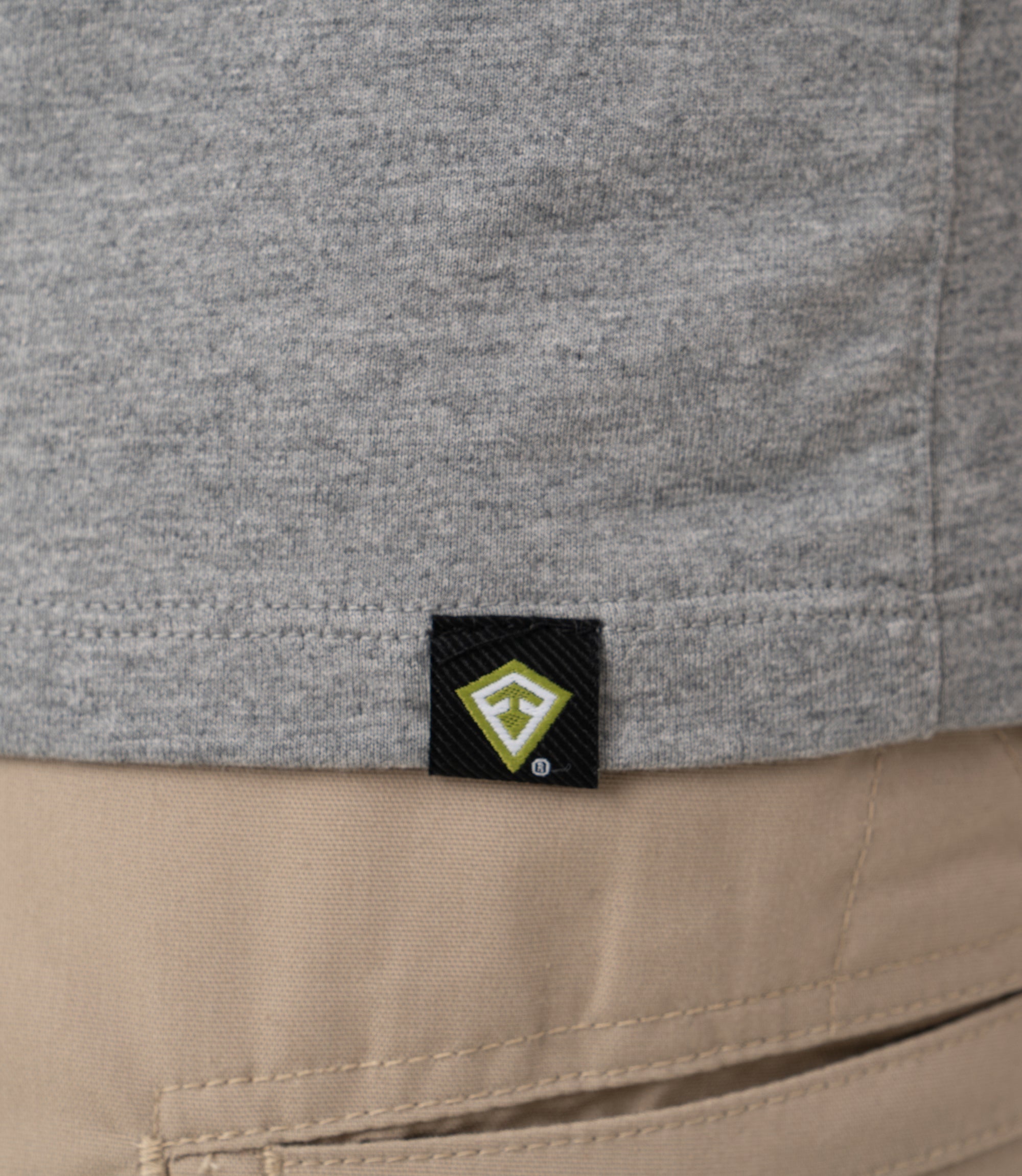 Closeup waist of Men's Tactix Cotton T-Shirt in Heather Grey |color_heather grey