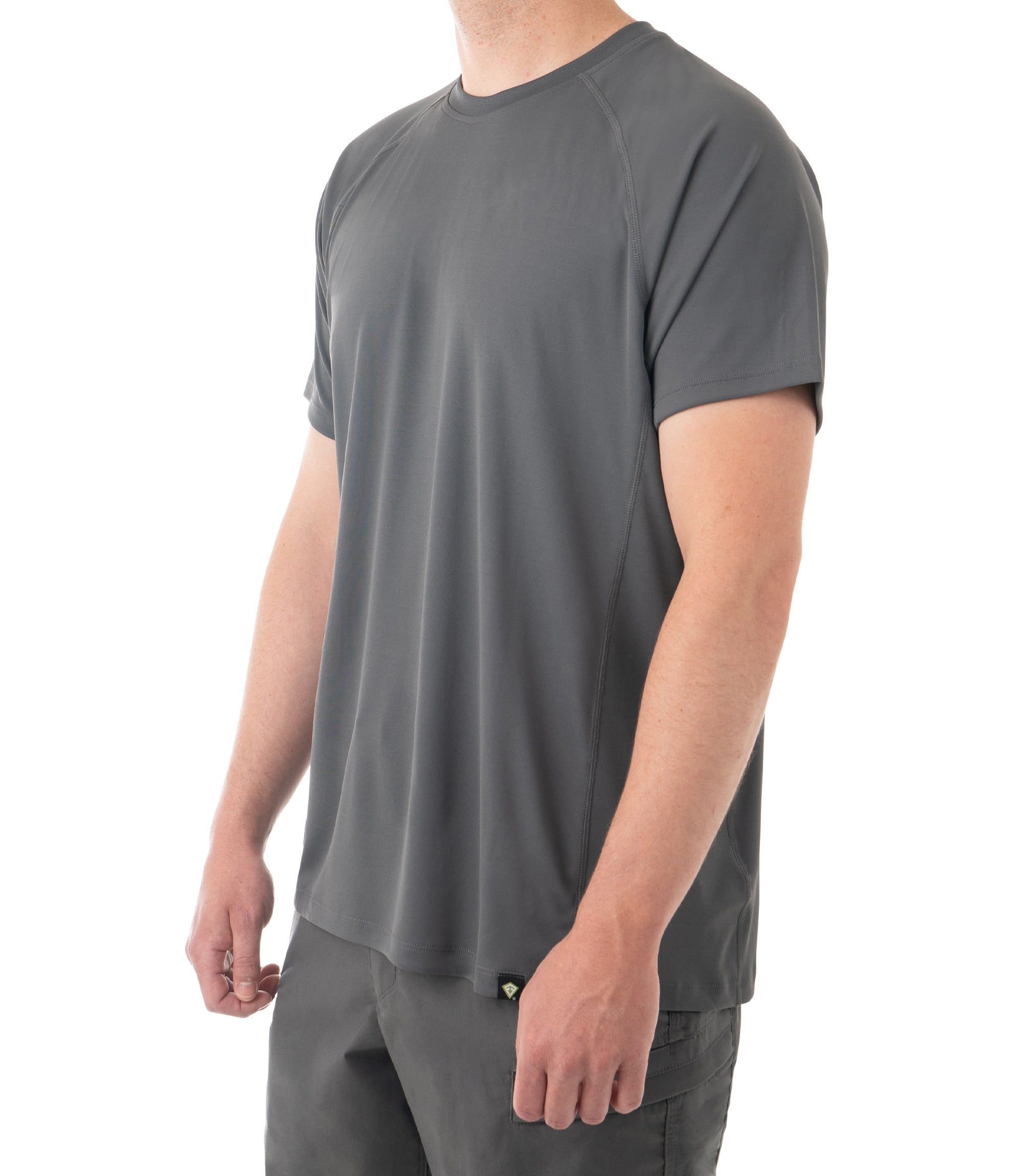 Side of Men's Performance Short Sleeve T-Shirt in Wolf Grey |color_wolf grey