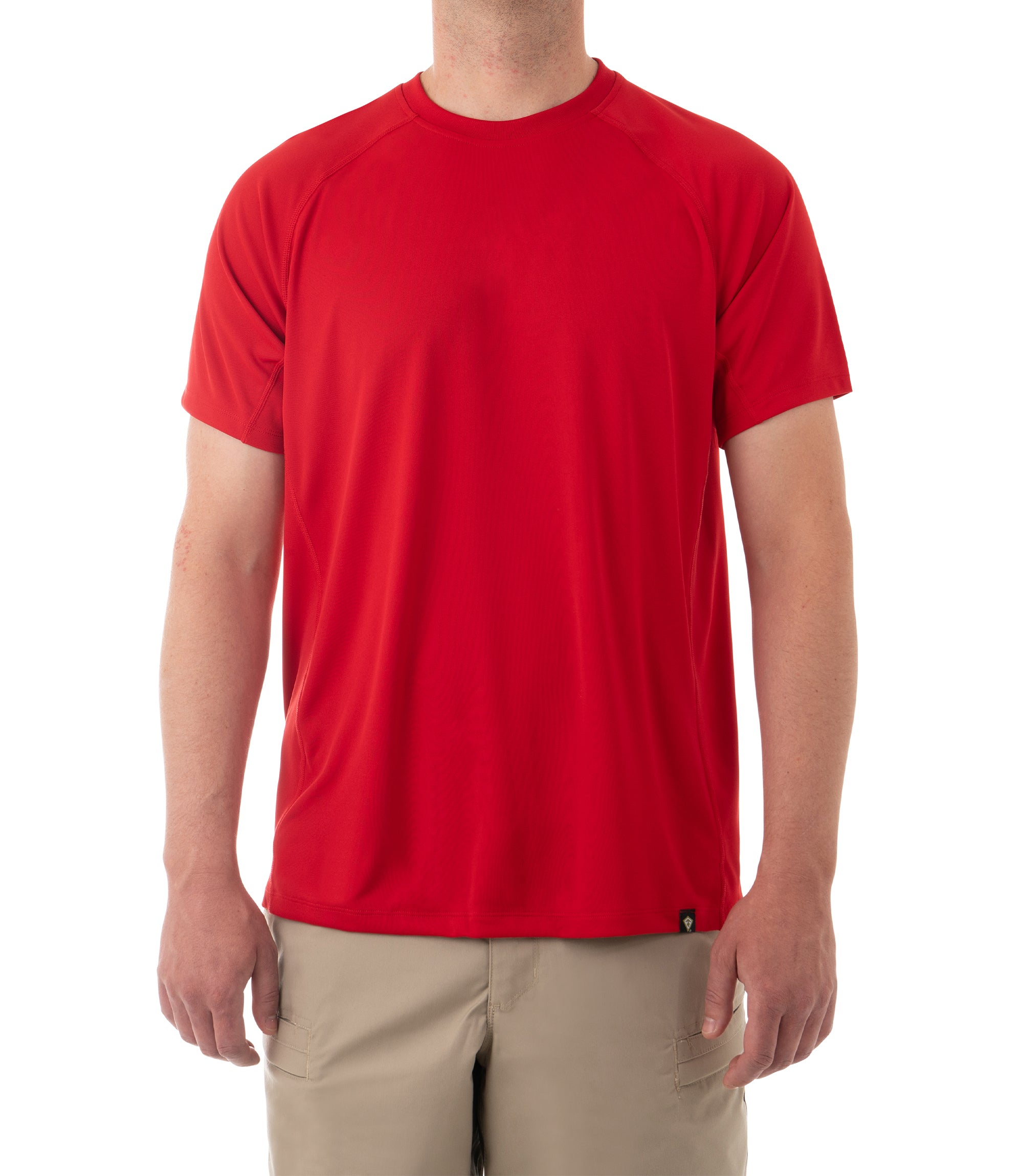 Front of Men's Performance Short Sleeve T-Shirt in Red |color_red