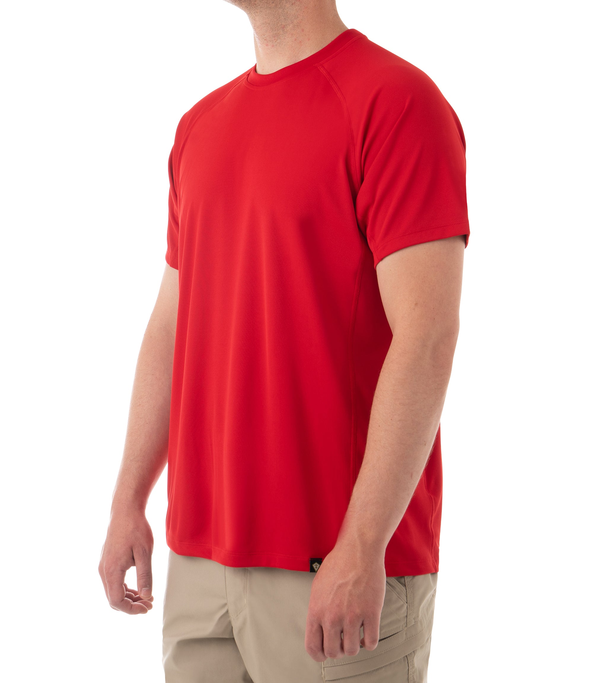 Side of Men's Performance Short Sleeve T-Shirt in Red |color_red