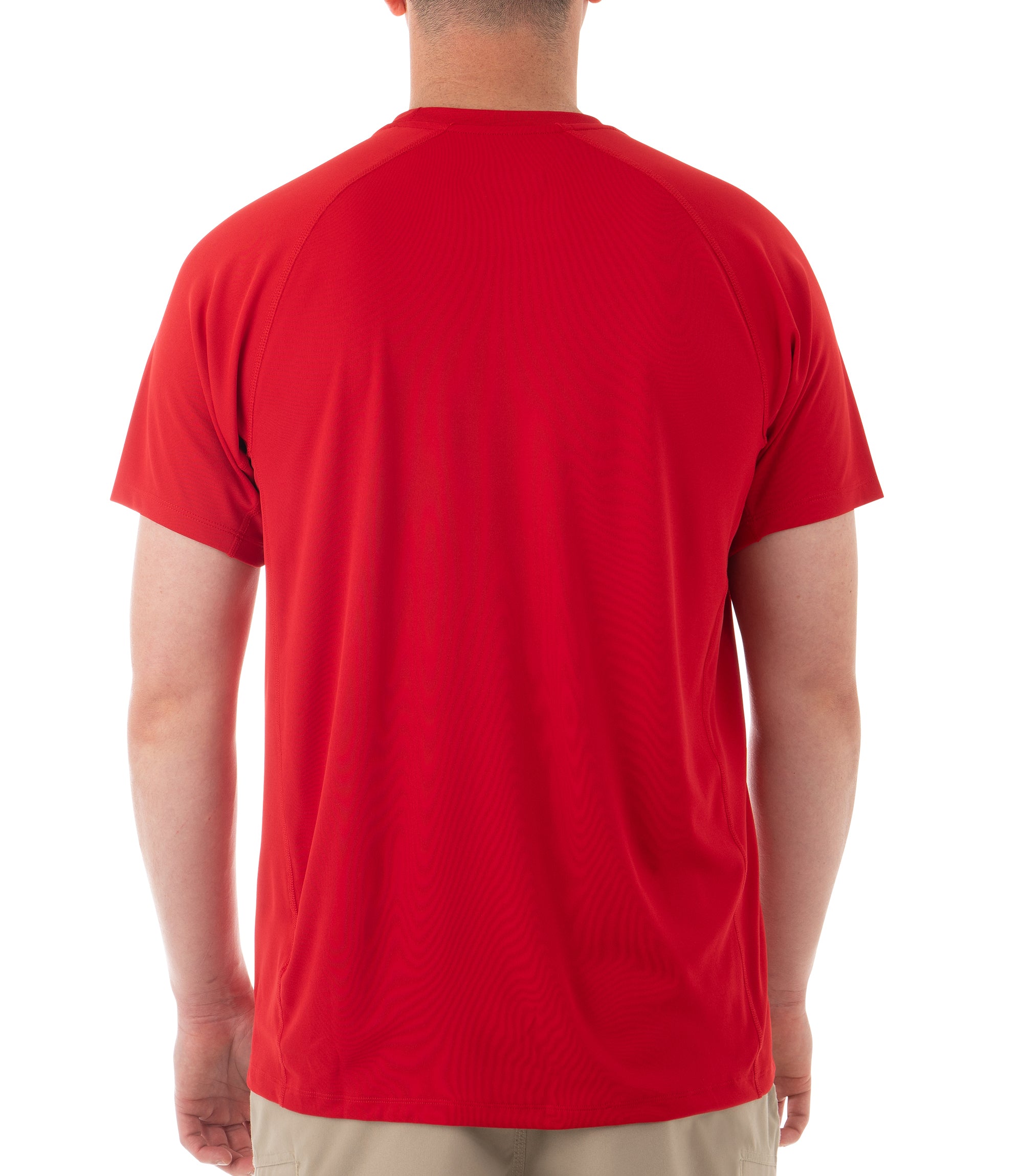 Back of Men's Performance Short Sleeve T-Shirt in Red |color_red