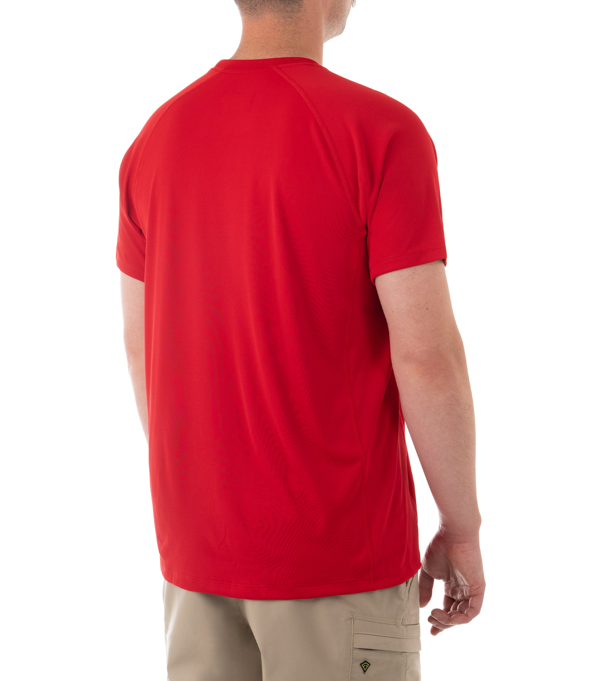 Side of Men's Performance Short Sleeve T-Shirt in Red |color_red