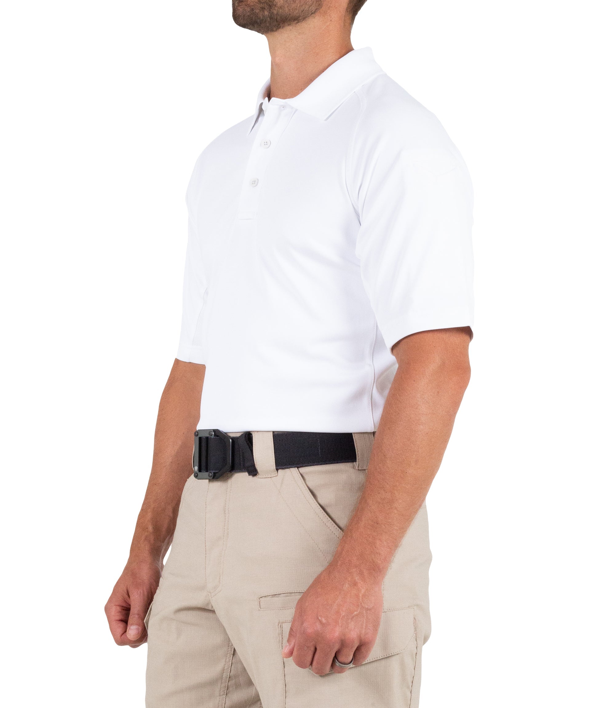Side of Men's Performance Short Sleeve Polo in White |color_white