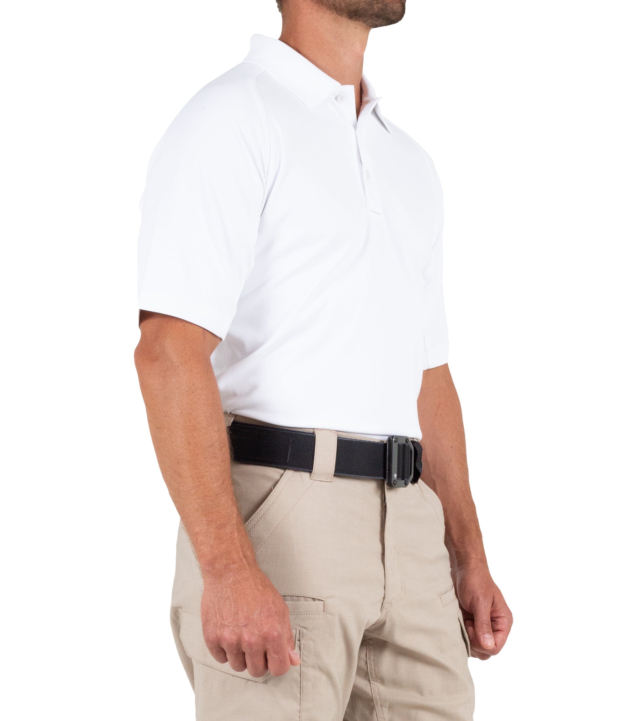 Side of Men's Performance Short Sleeve Polo in White |color_white