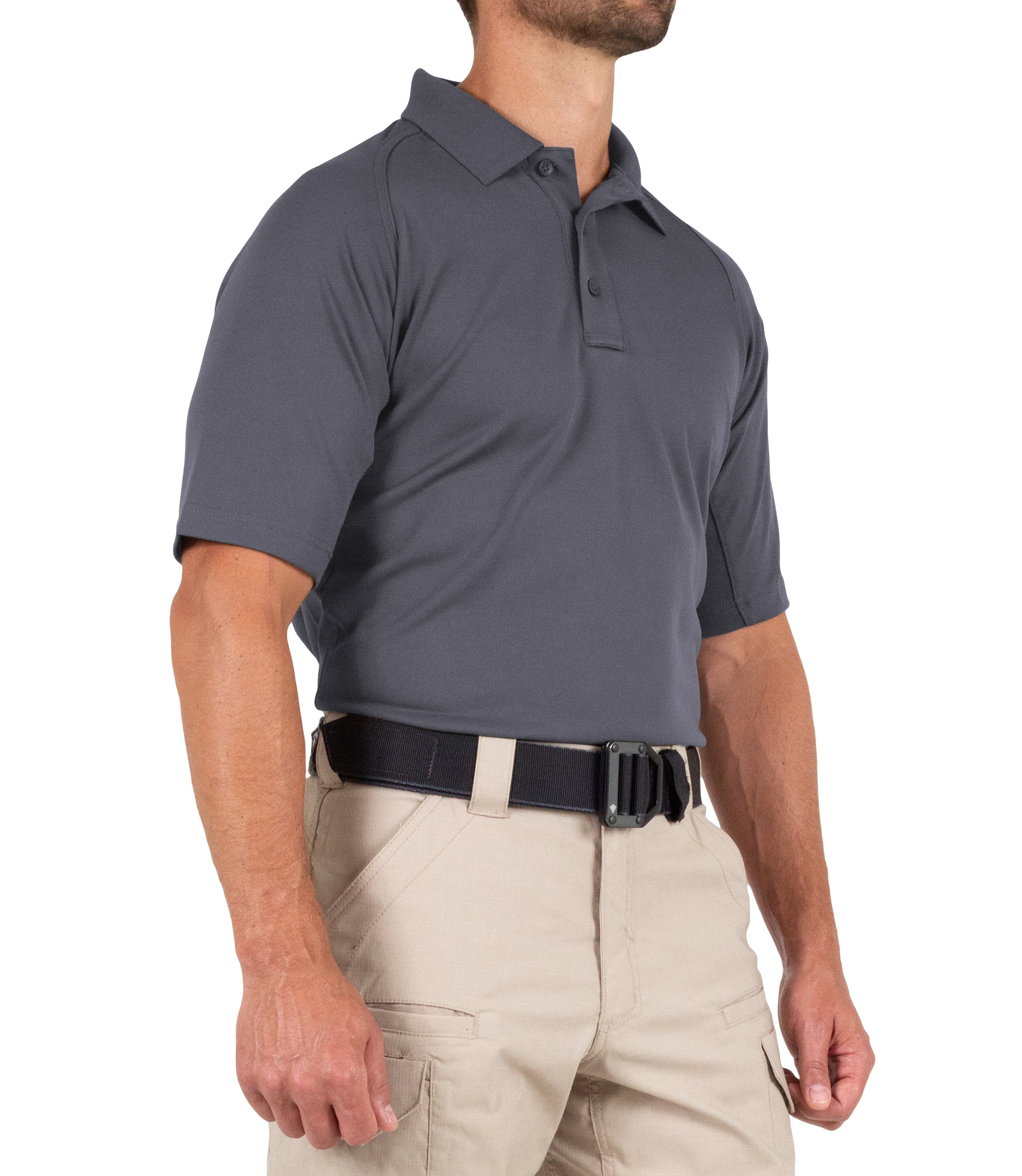 Side of Men's Performance Short Sleeve Polo in Asphalt |color_asphalt