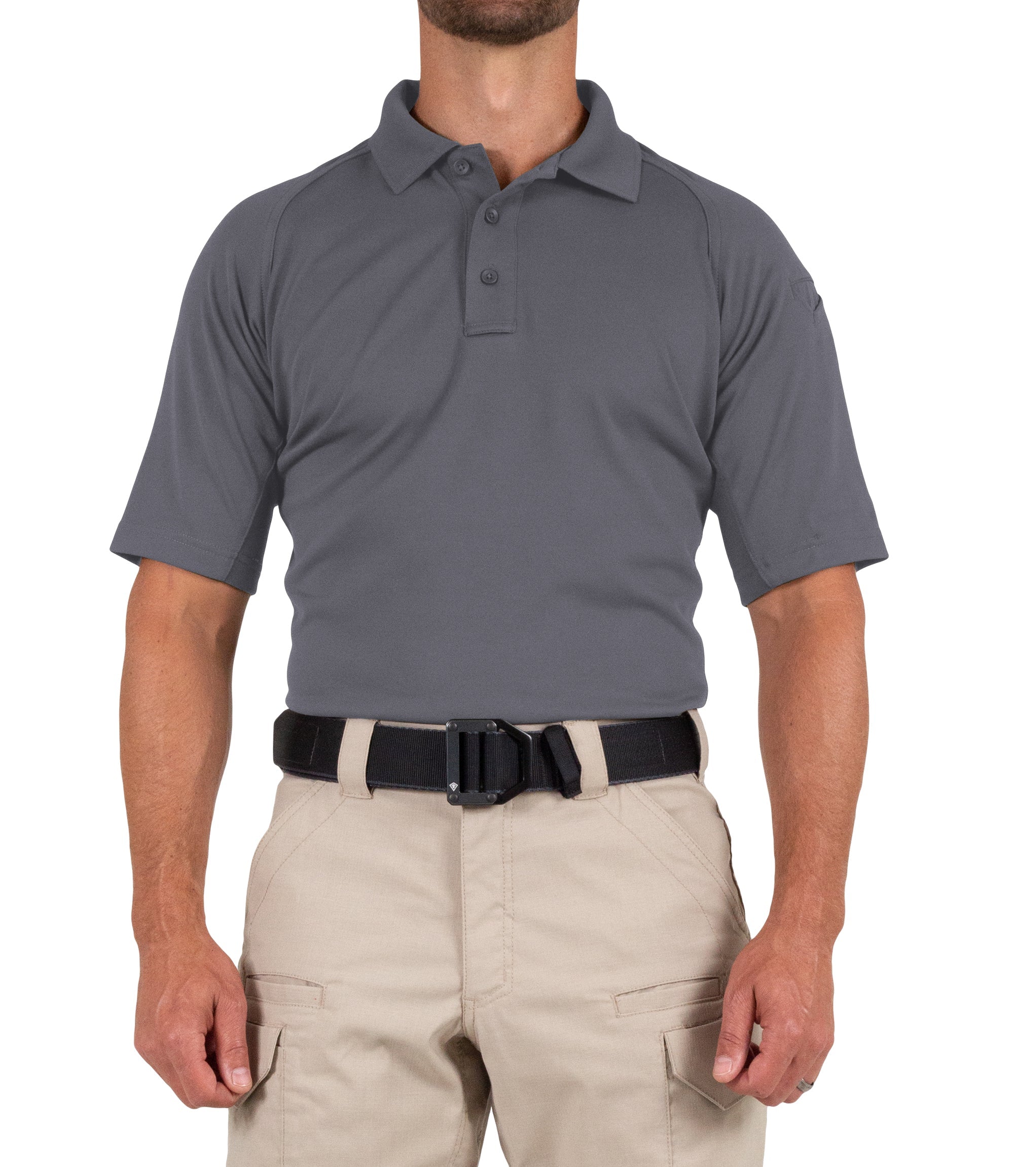 Front of Men's Performance Short Sleeve Polo in Wolf Grey |color_wolf grey