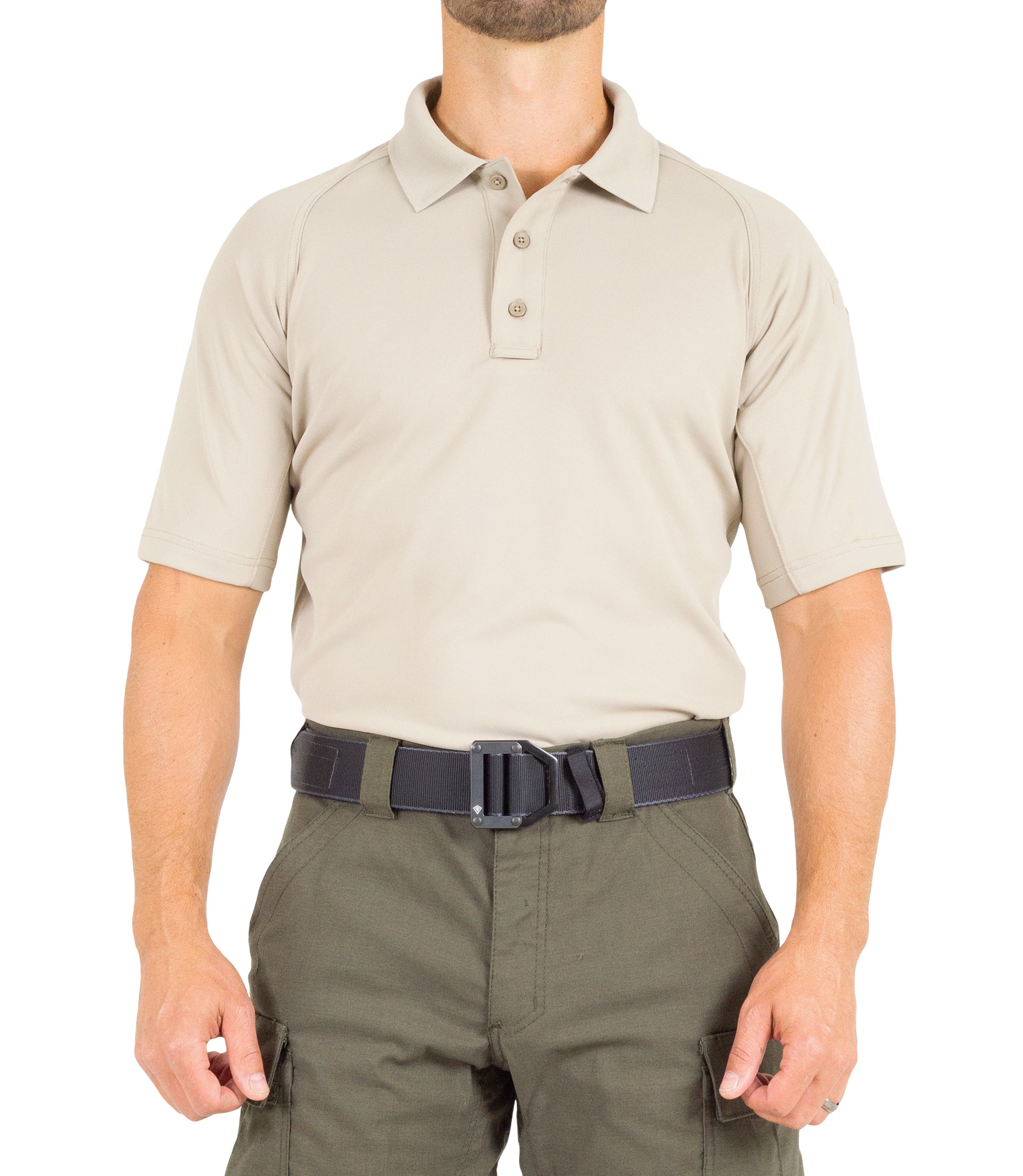 Front of Men's Performance Short Sleeve Polo in Silver Tan |color_silver tan