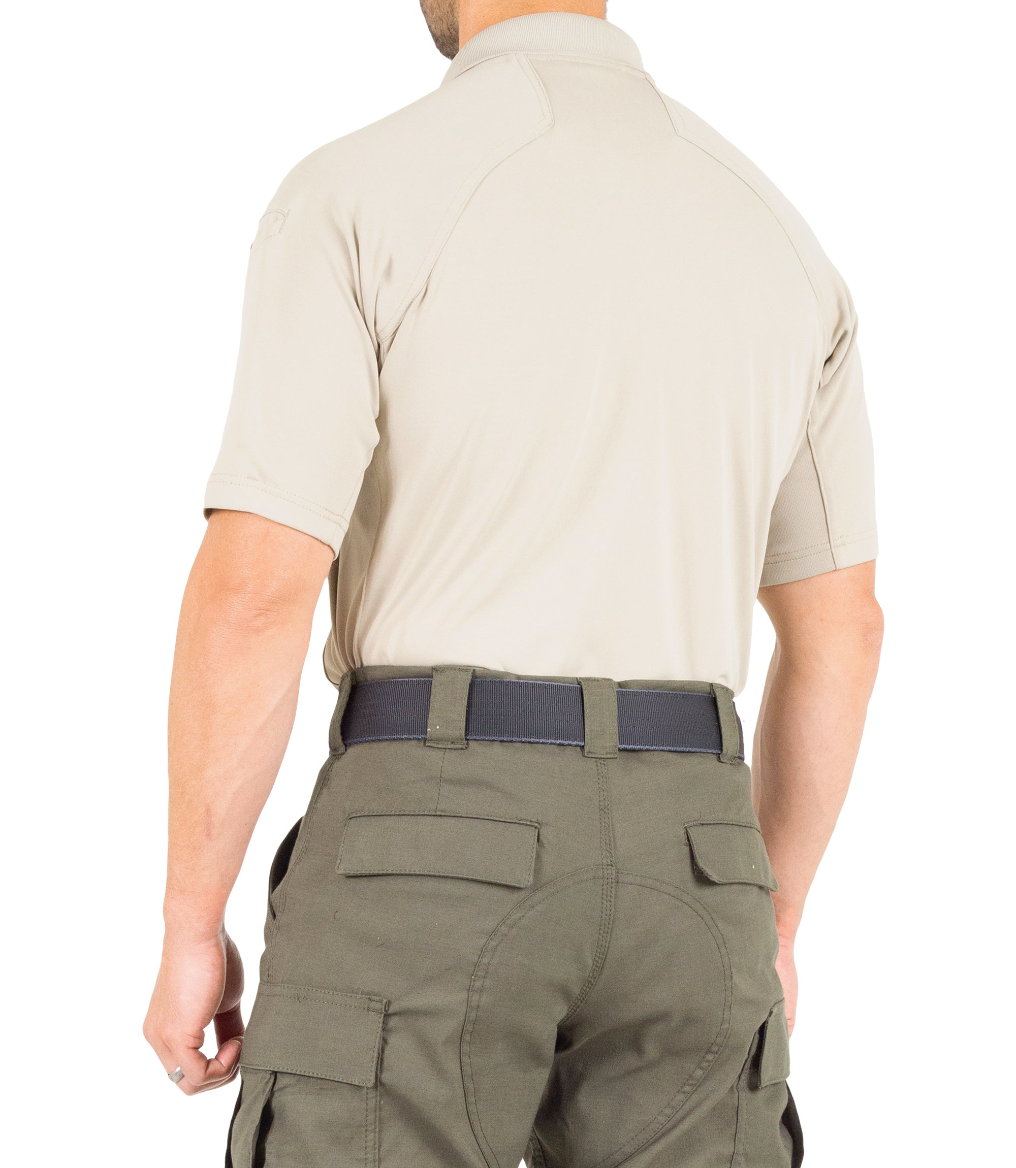 Side of Men's Performance Short Sleeve Polo in Silver Tan |color_silver tan
