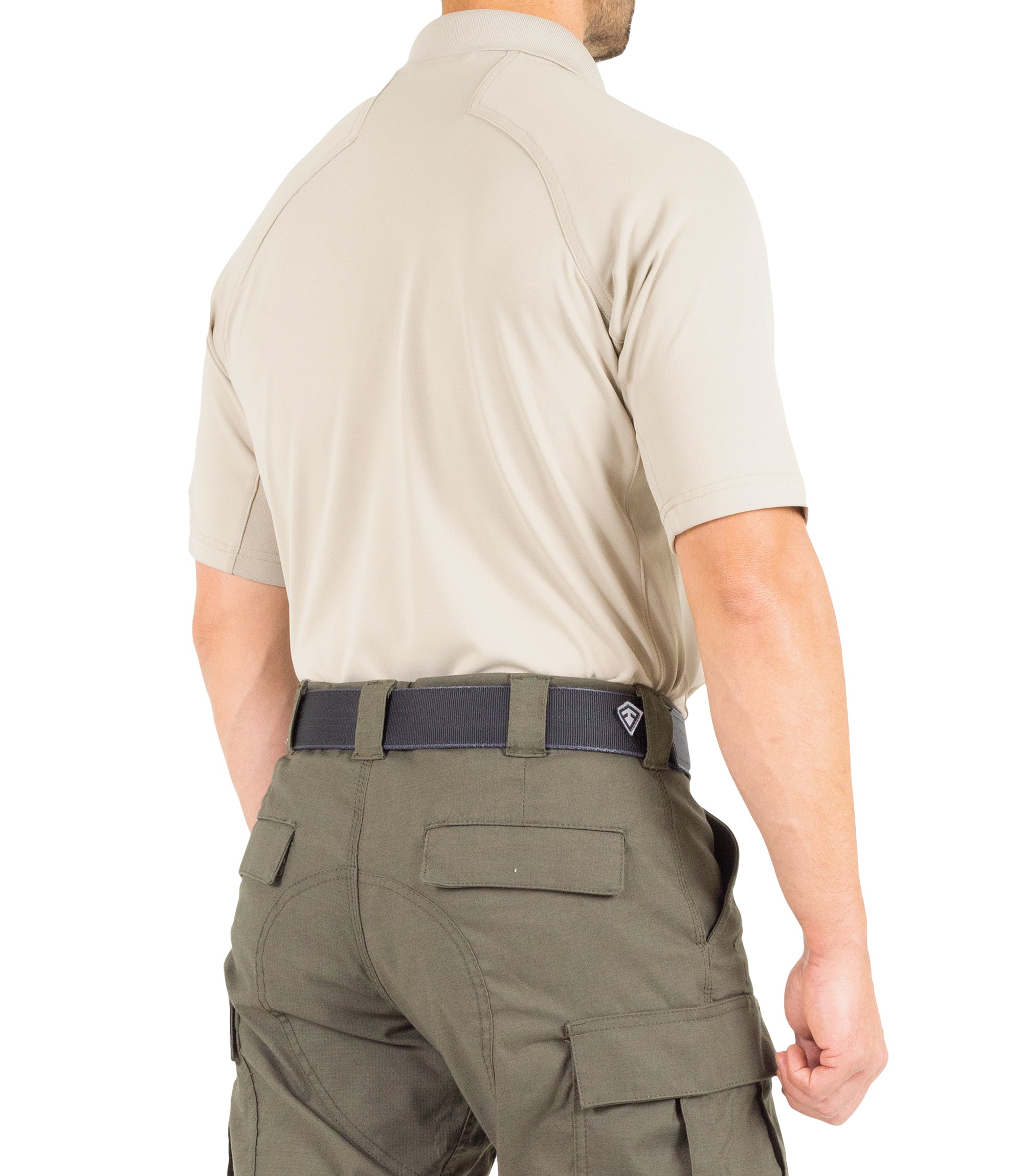 Side of Men's Performance Short Sleeve Polo in Silver Tan |color_silver tan