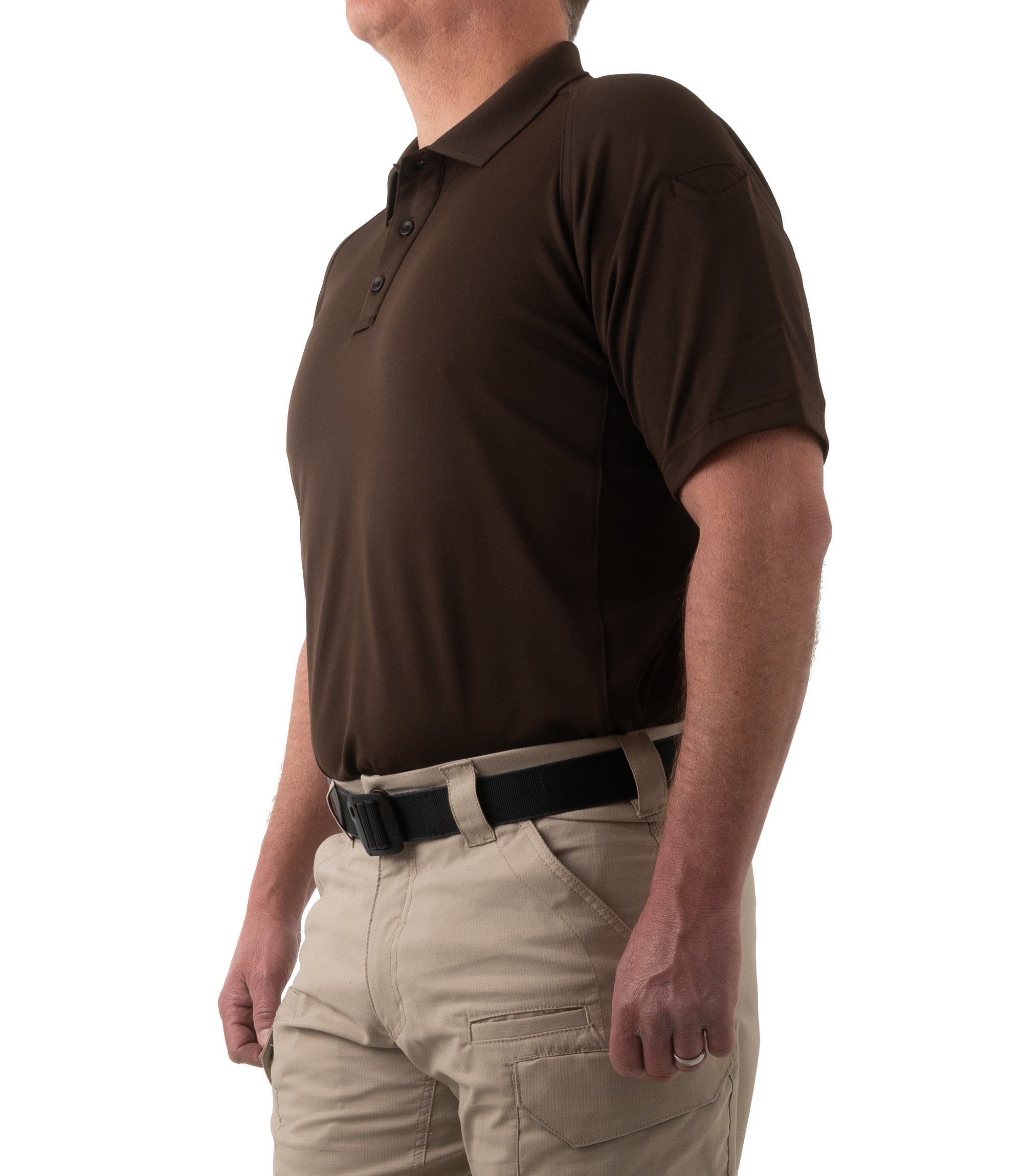 Side of Men's Performance Short Sleeve Polo in Kodiak Brown |color_kodiak brown