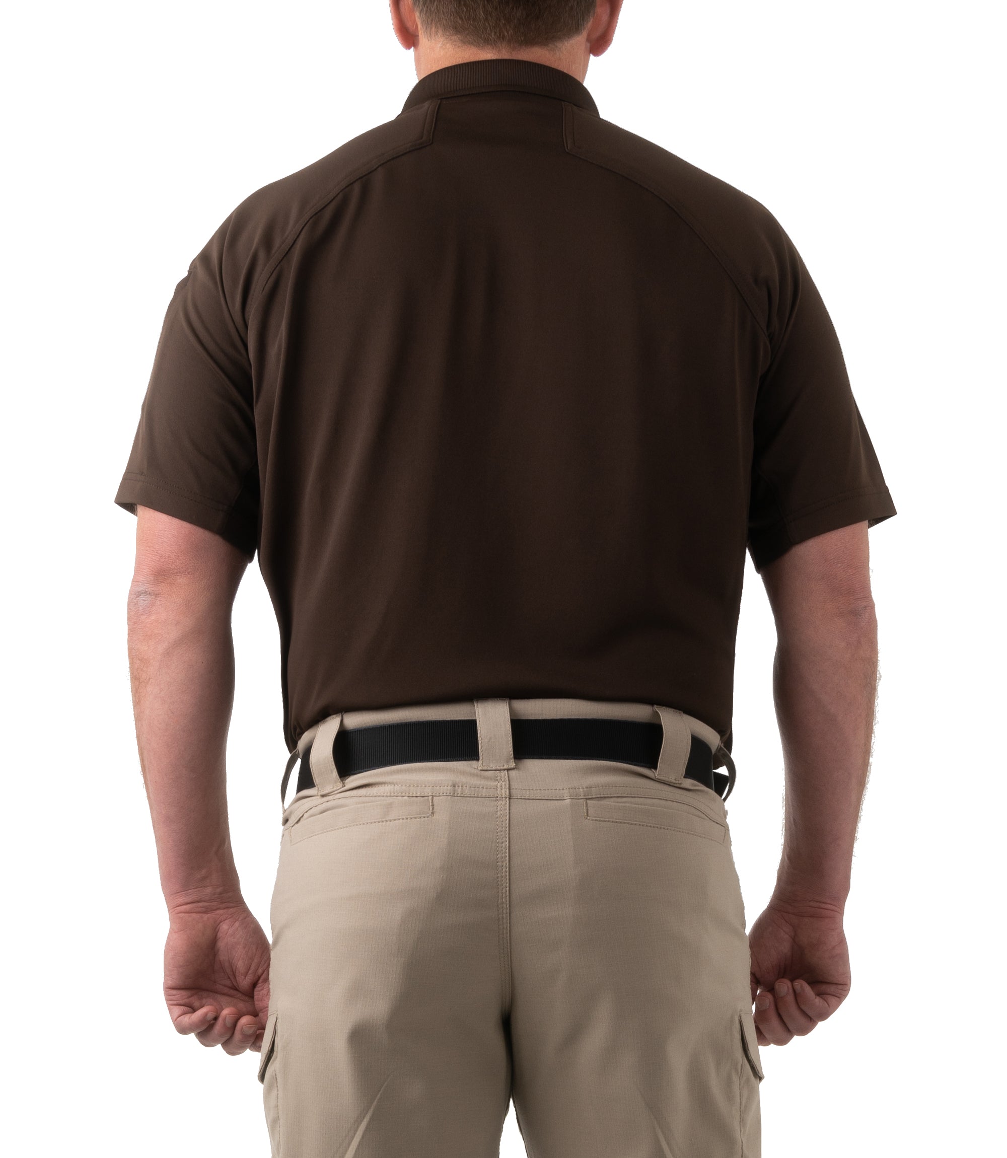 Back of Men's Performance Short Sleeve Polo in Kodiak Brown |color_kodiak brown