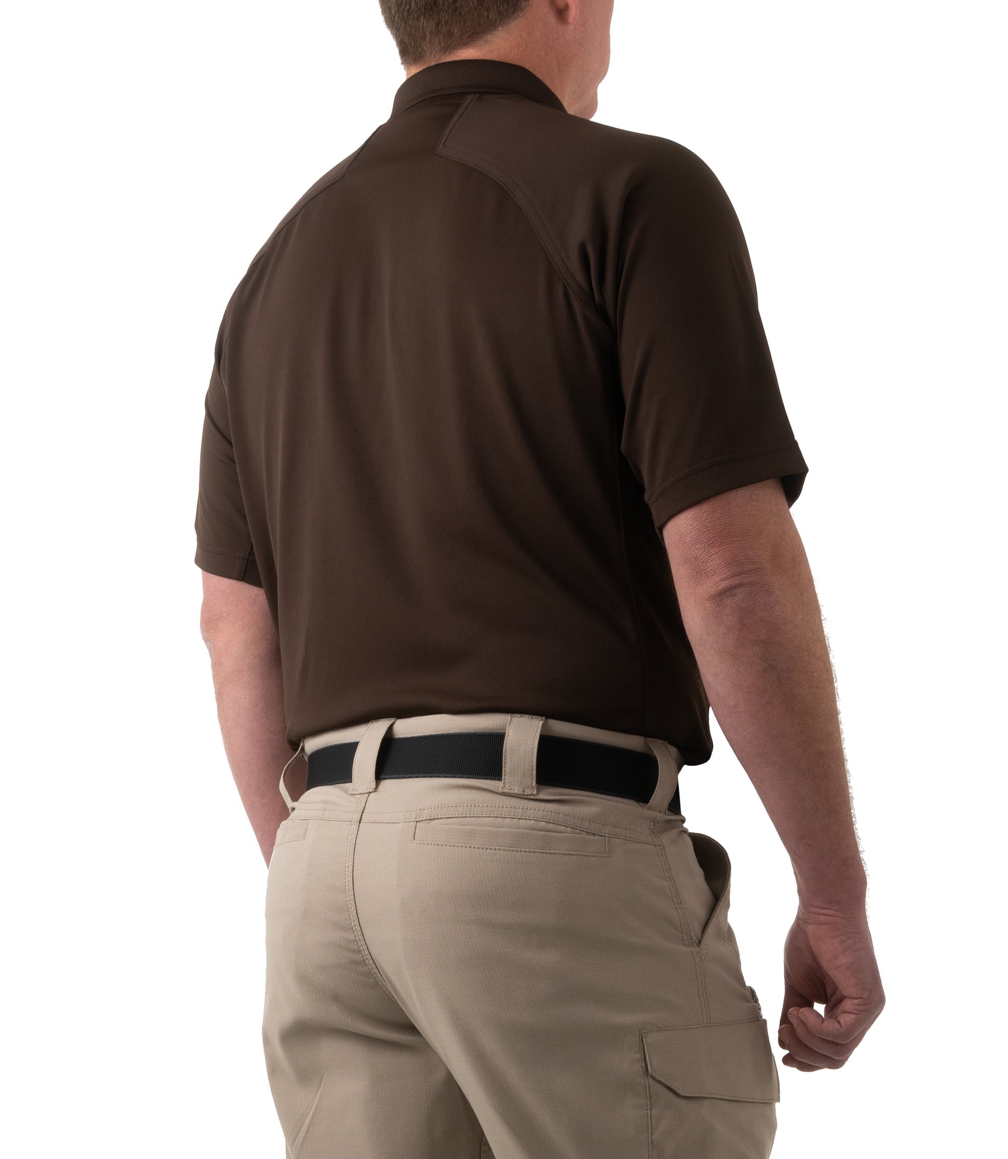 Side of Men's Performance Short Sleeve Polo in Kodiak Brown |color_kodiak brown