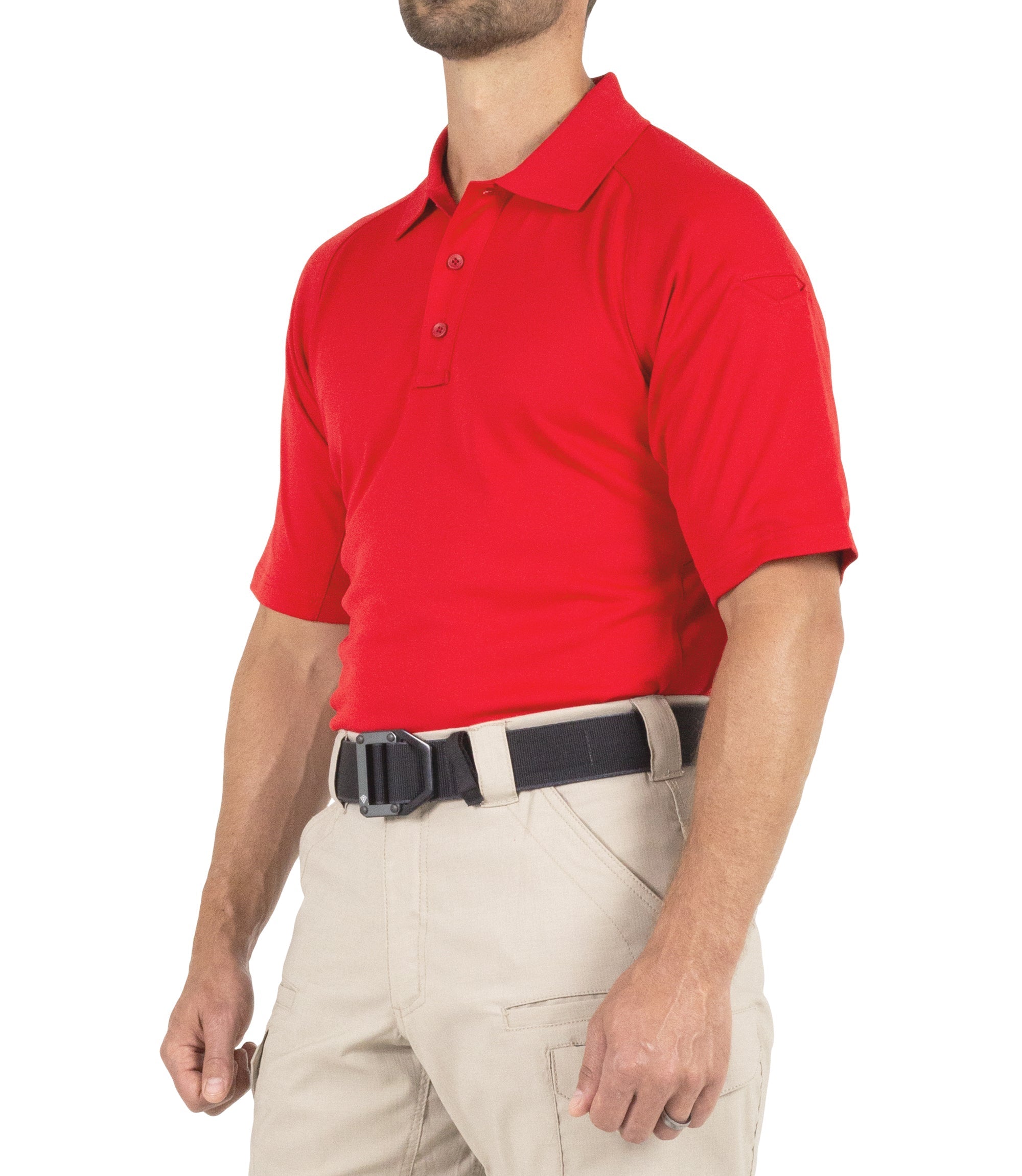 Side of Men's Performance Short Sleeve Polo in Red |color_red