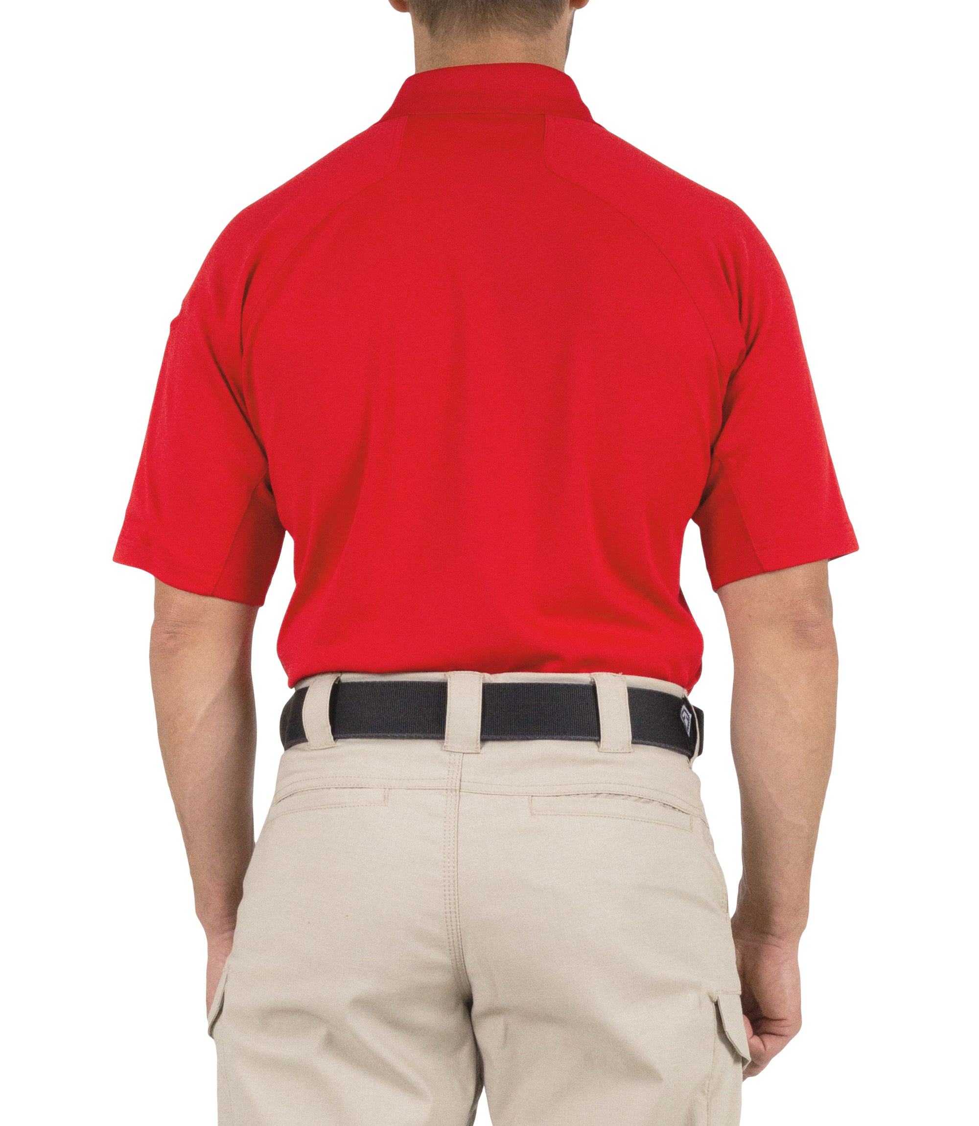 Back of Men's Performance Short Sleeve Polo in Red |color_red