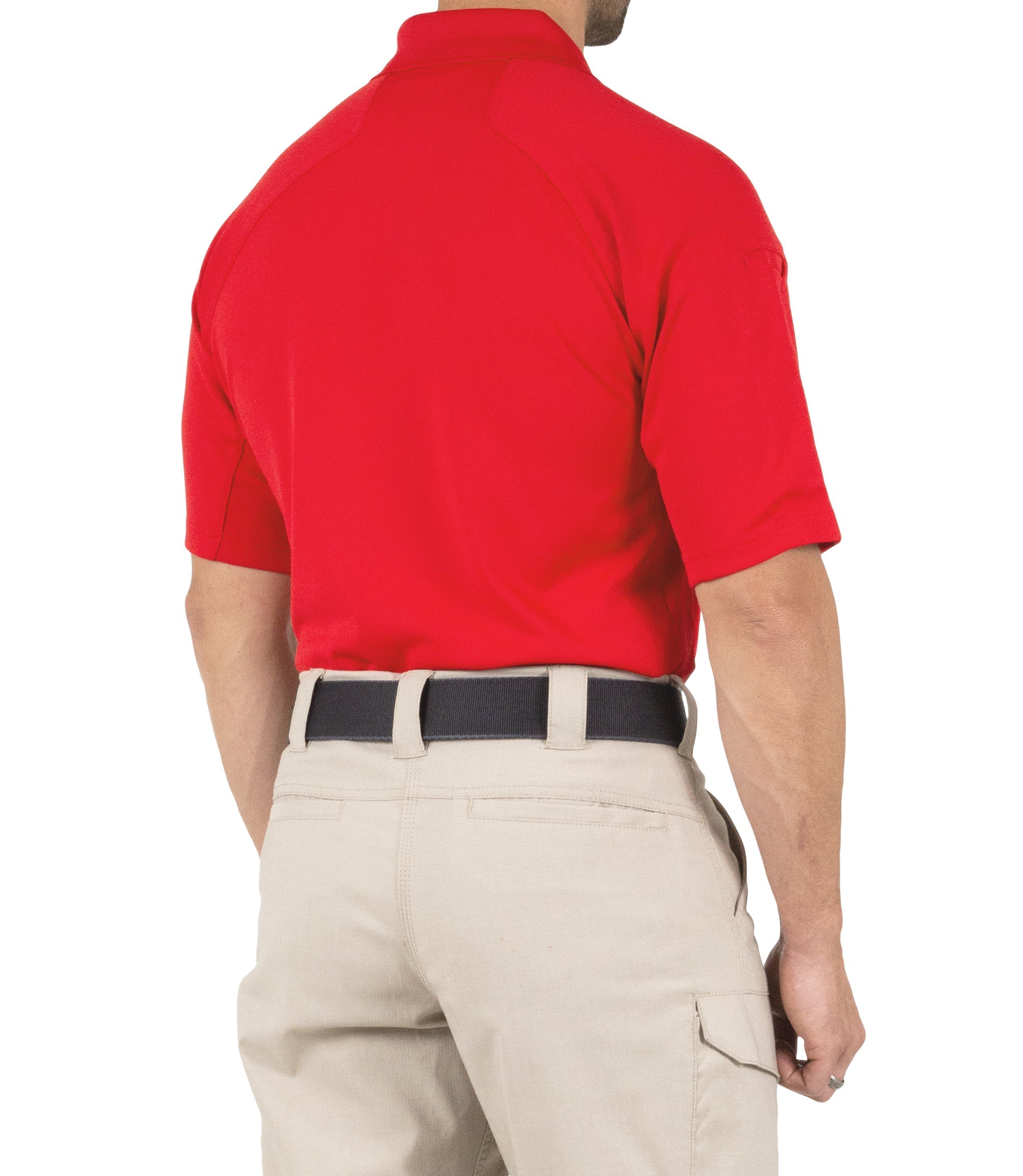 Side of Men's Performance Short Sleeve Polo in Red |color_red