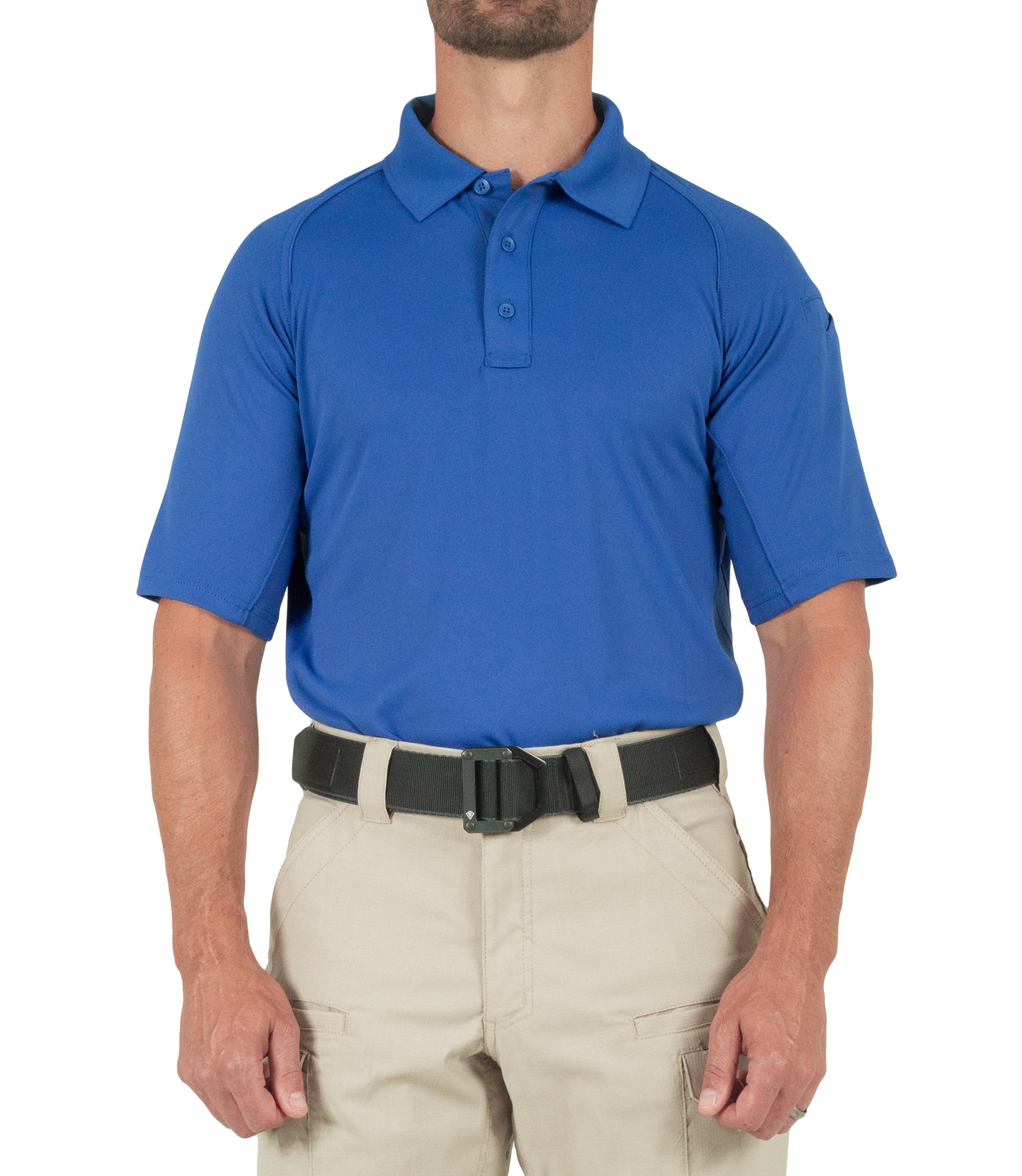 Front of Men's Performance Short Sleeve Polo in Academy Blue |color_academy blue