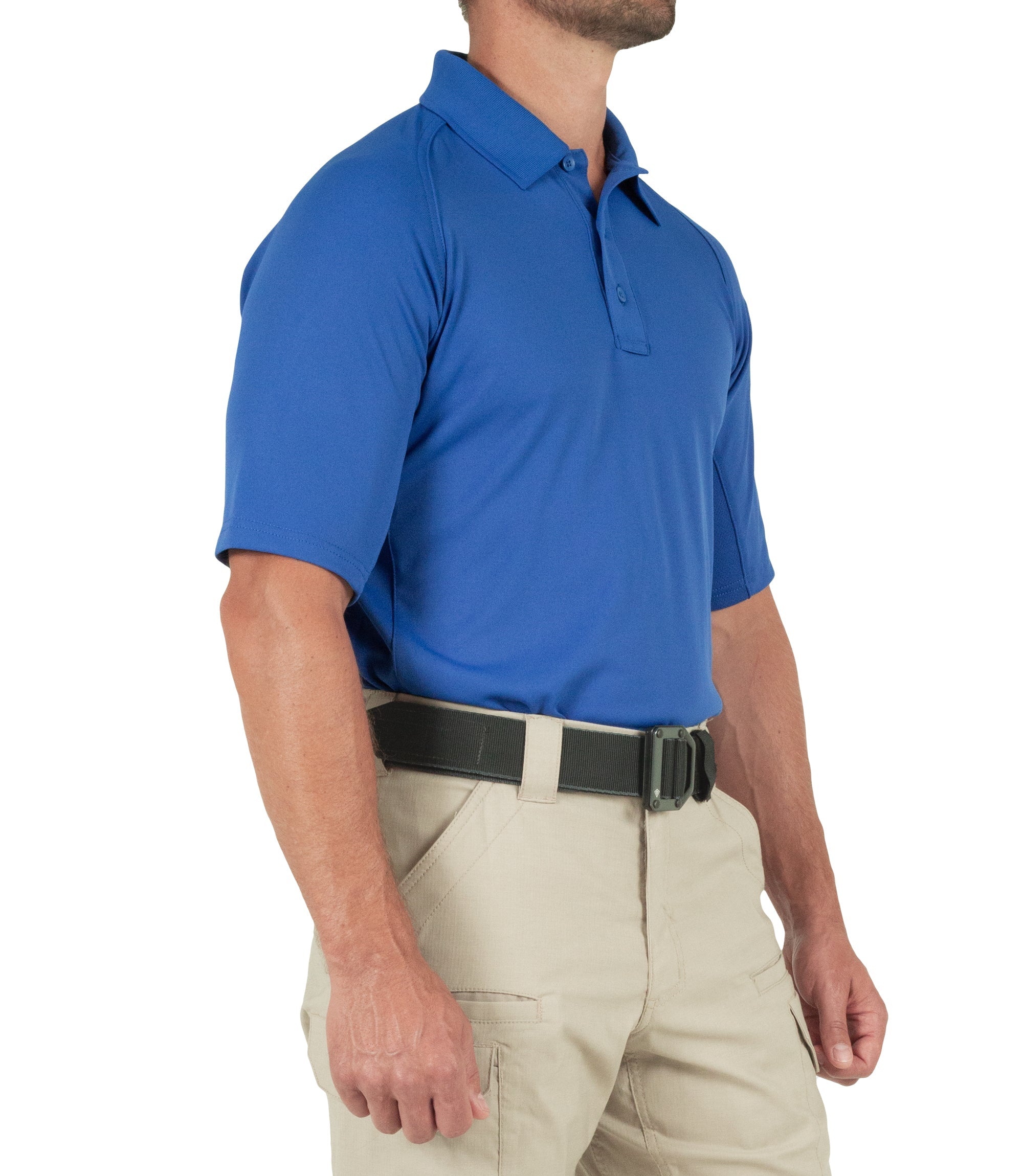 Side of Men's Performance Short Sleeve Polo in Academy Blue |color_academy blue