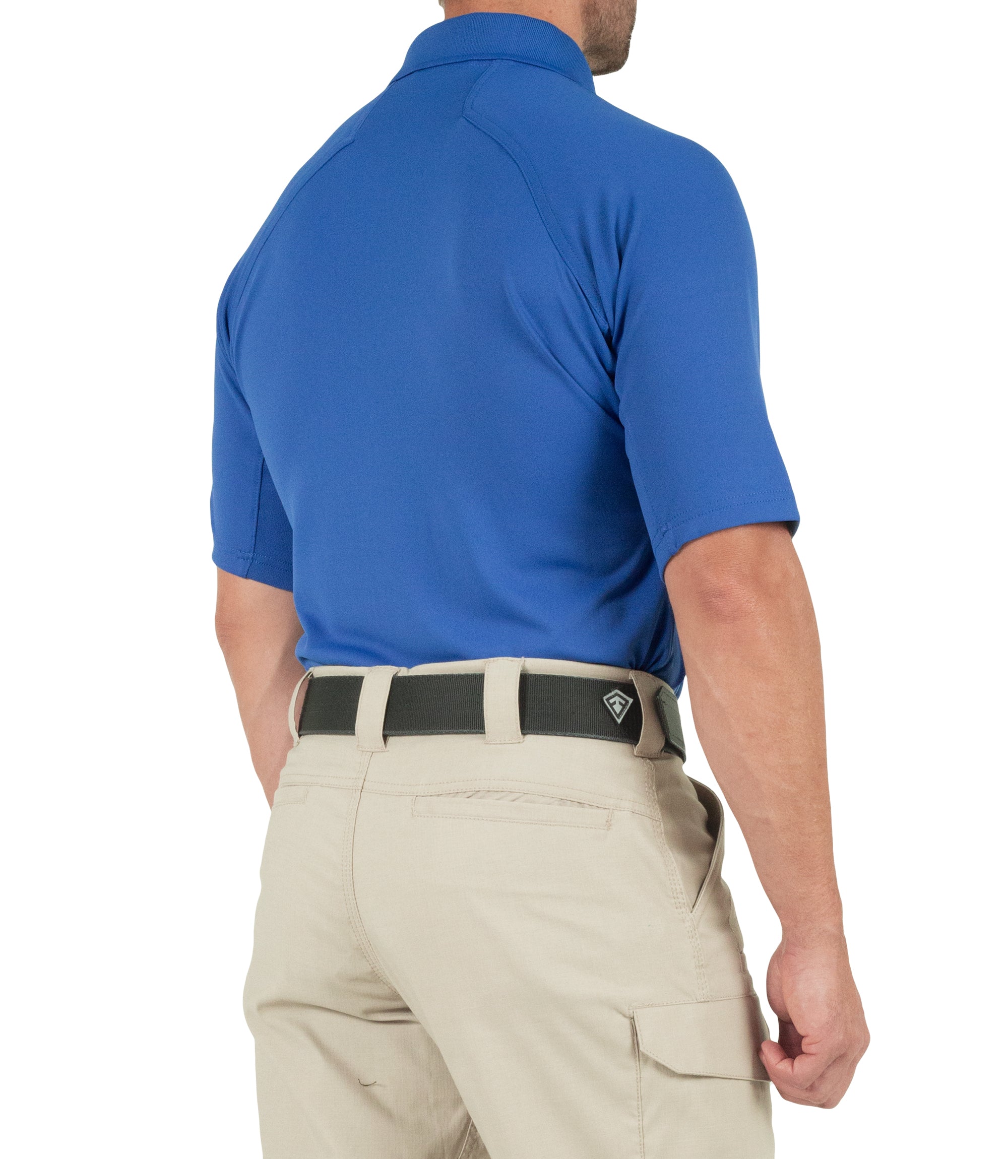Side of Men's Performance Short Sleeve Polo in Academy Blue |color_academy blue