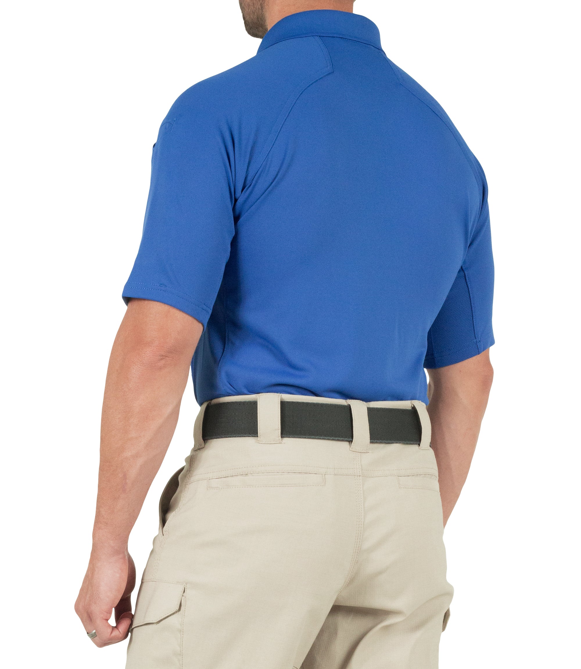 Side of Men's Performance Short Sleeve Polo in Academy Blue |color_academy blue