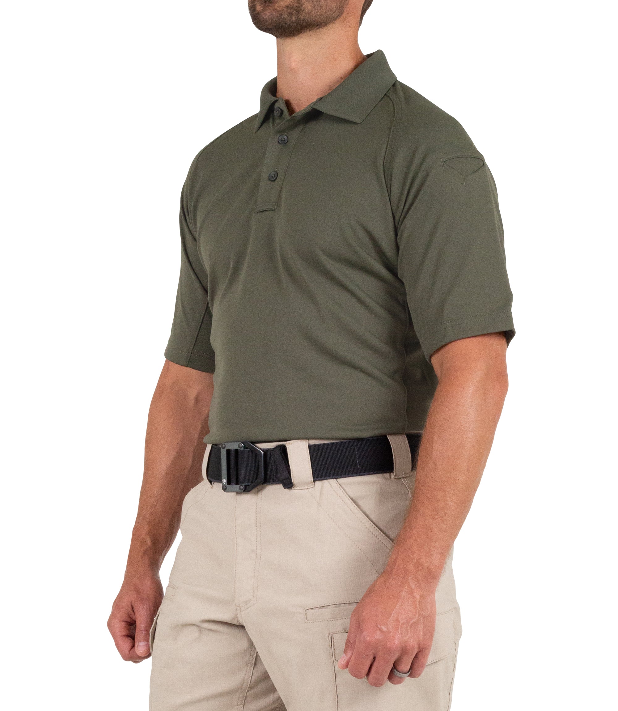 Side of Men's Performance Short Sleeve Polo in OD Green |color_od green
