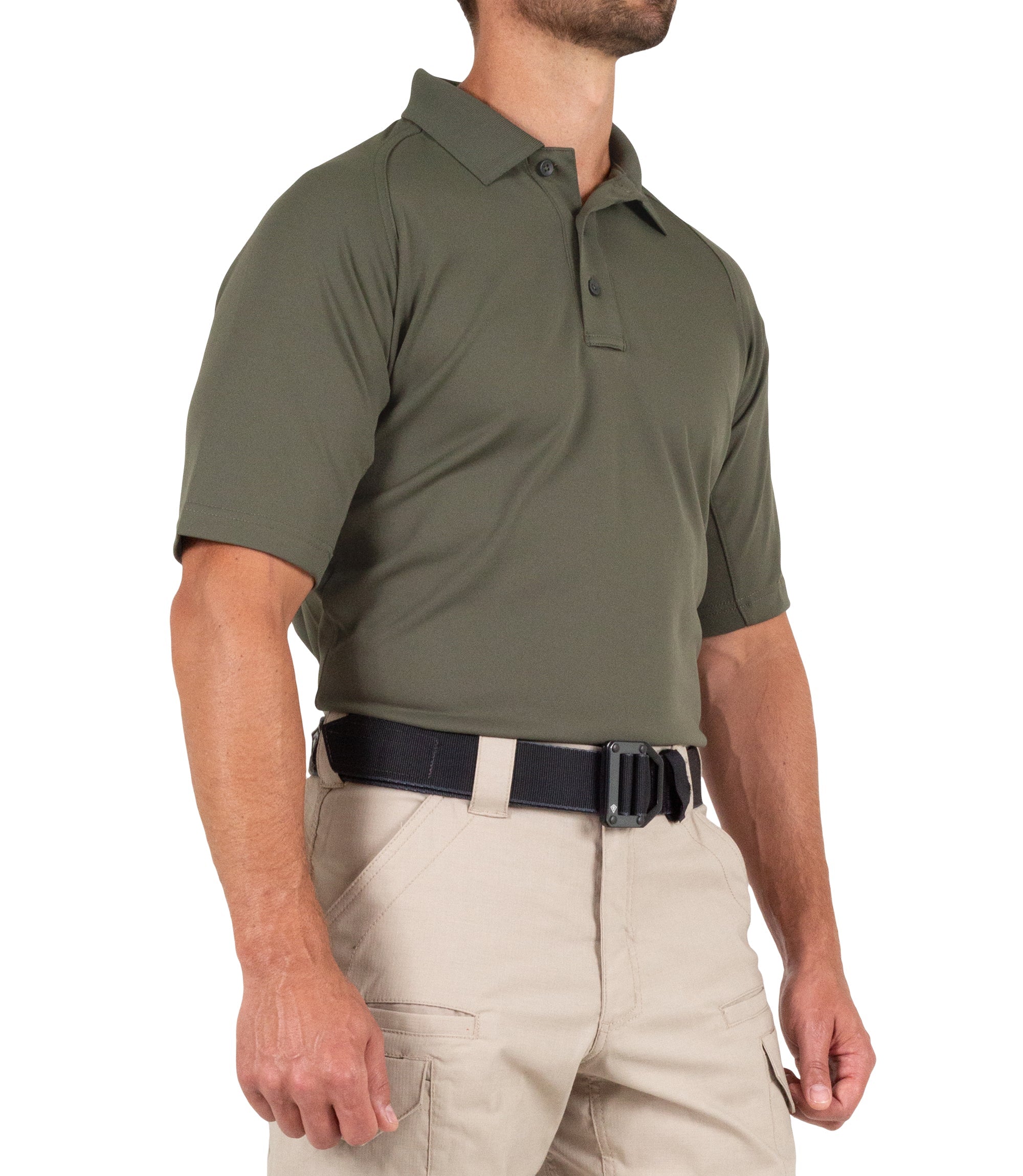 Side of Men's Performance Short Sleeve Polo in OD Green |color_od green