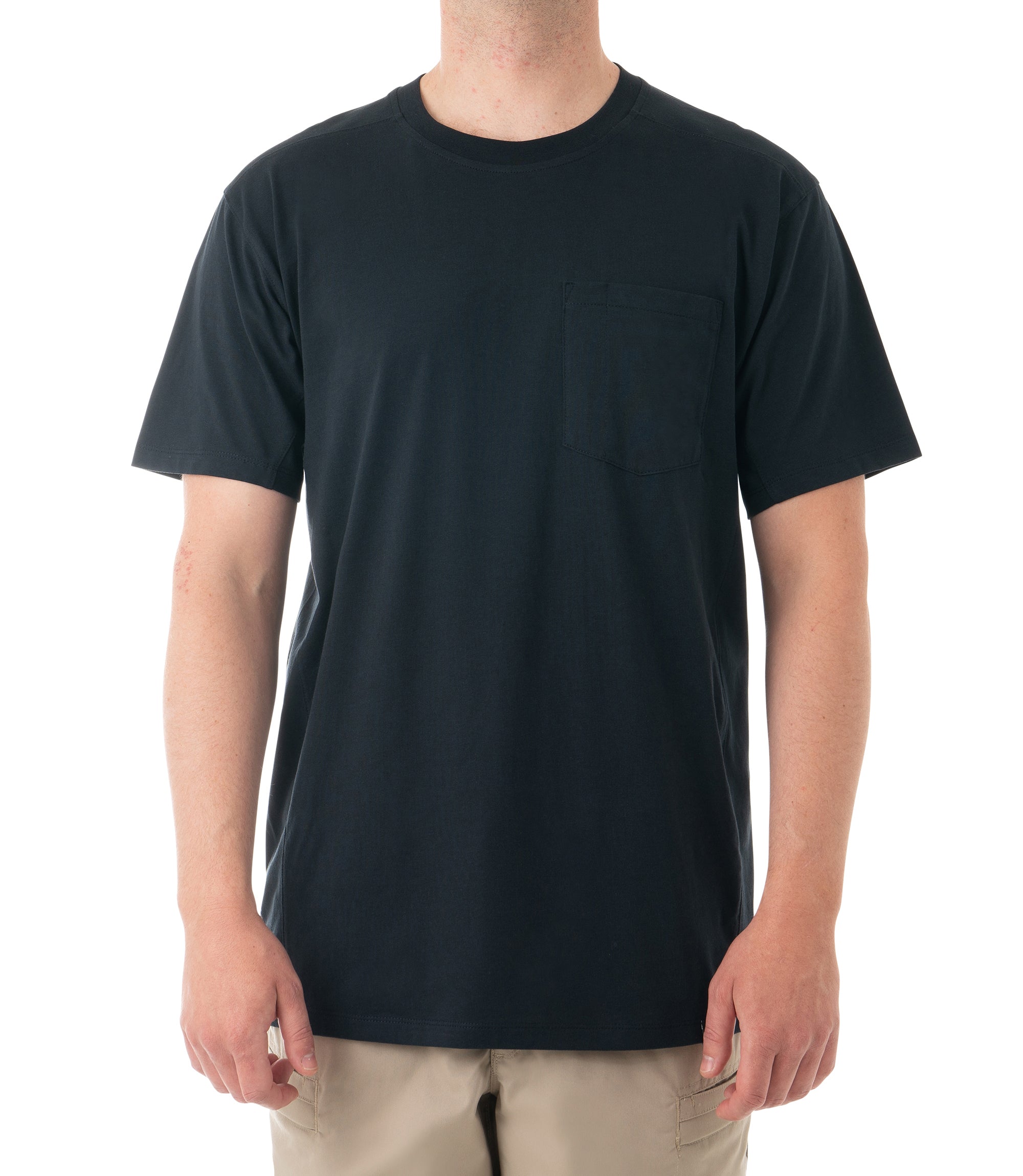 Front of Men's Tactix Cotton T-Shirt with Chest Pocket in Midnight Navy |color_midnight navy