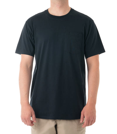 Front of Men's Tactix Cotton T-Shirt with Chest Pocket in Midnight Navy