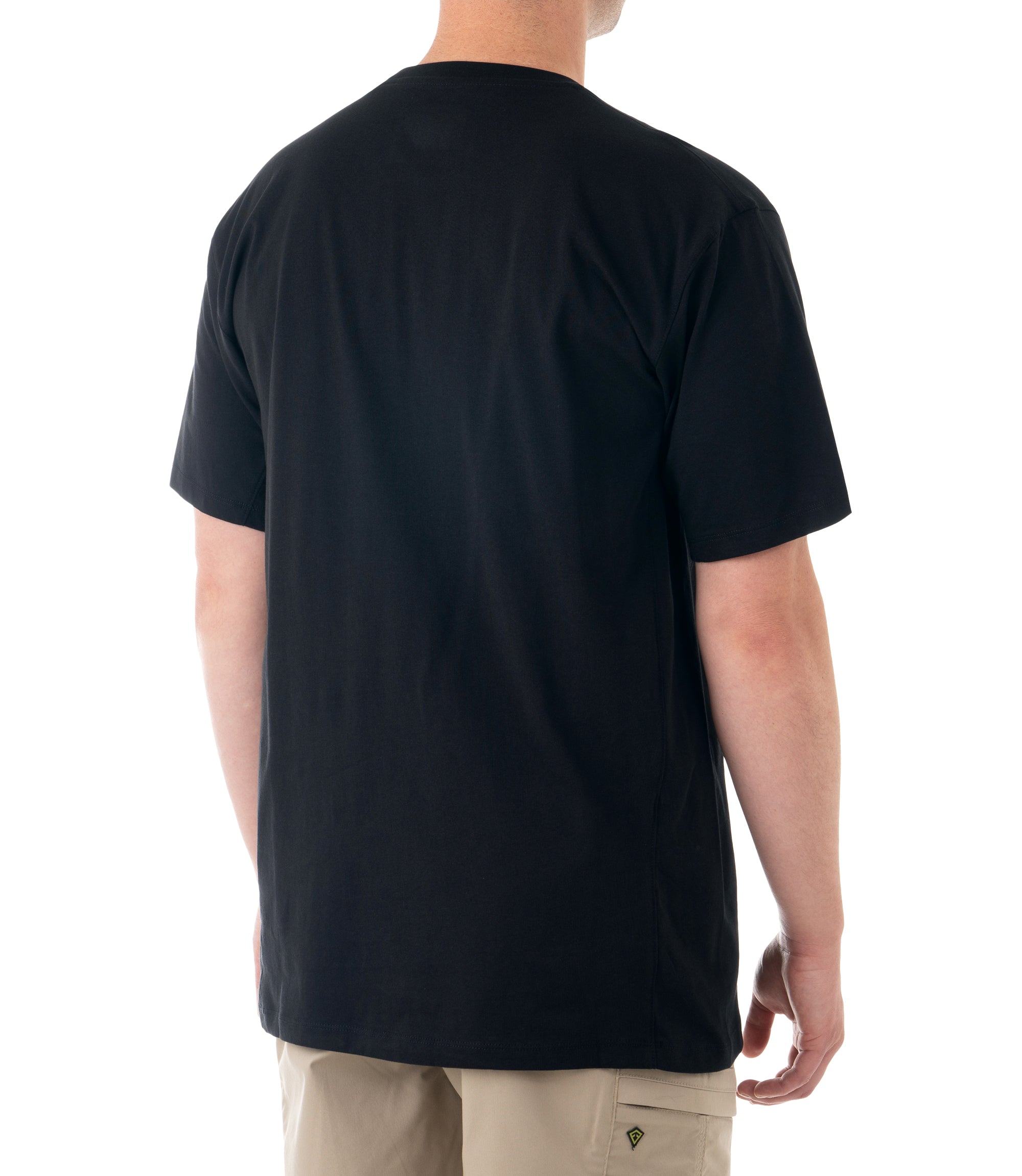 Side of Men's Tactix Cotton Short Sleeve T-Shirt with Chest Pocket in Midnight Navy |color_midnight navy