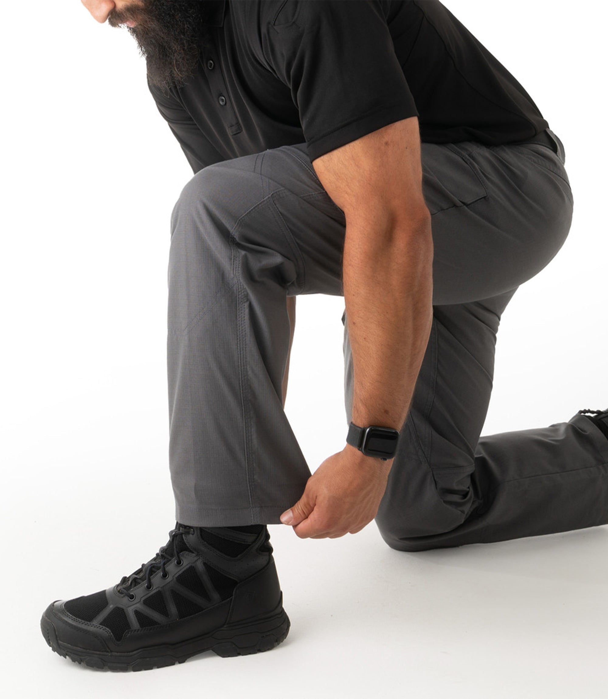 Kneeling of Mens V2 Tactical Pants in Wolf Grey |color_wolf grey