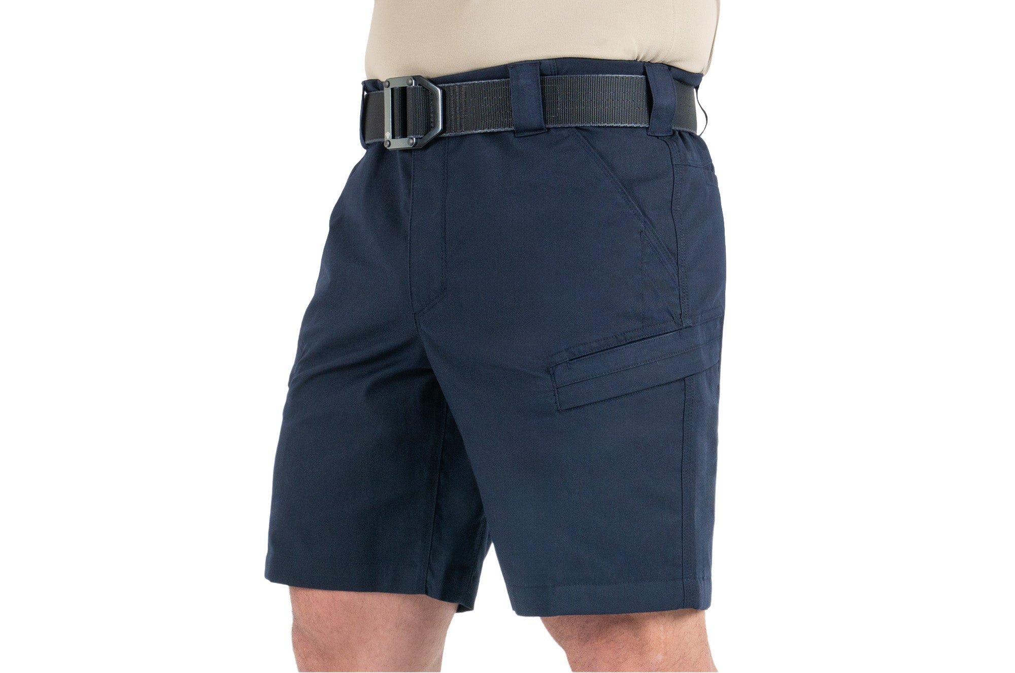 Closeup view of side pockets of Men's A2 Short in Midnight Navy|color_midnight navy