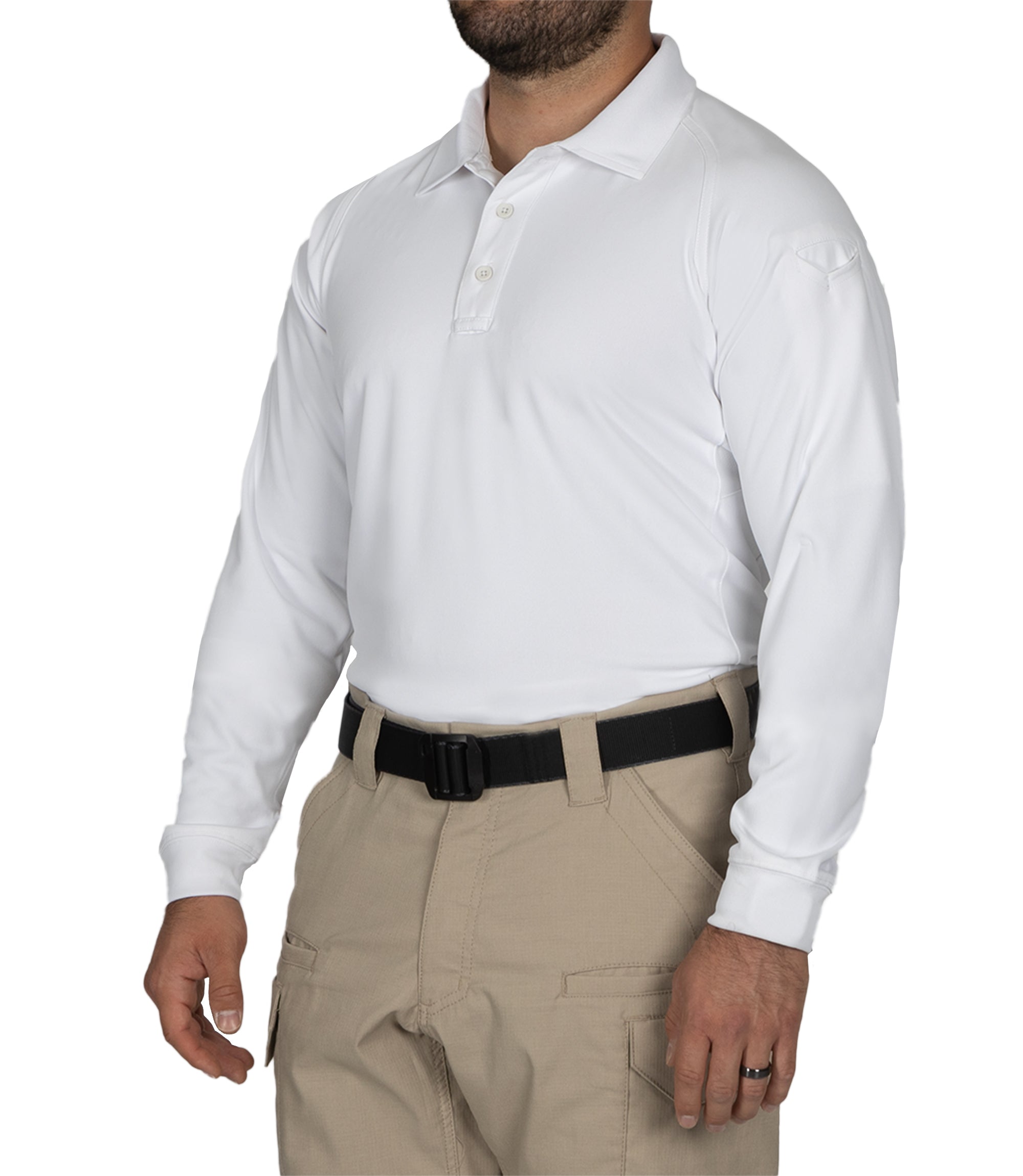 Side of Men's Performance Long Sleeve Polo in White |color_white