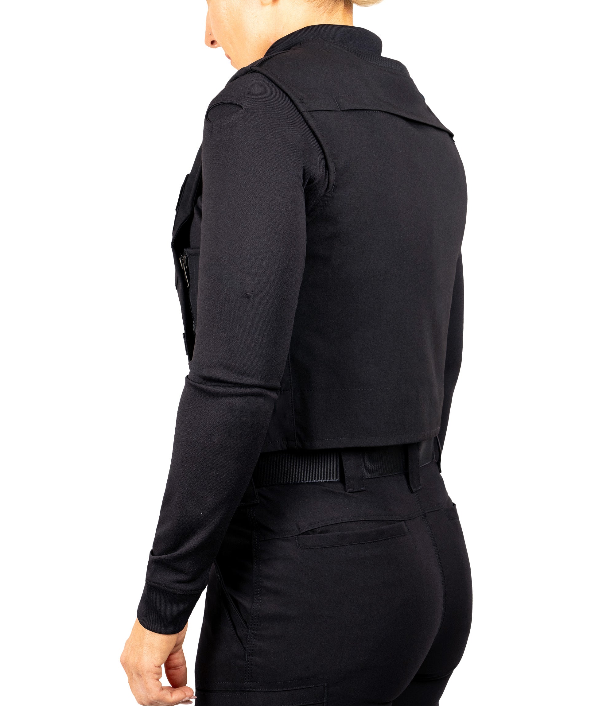 Back quarter angle view of Pro Duty Armor Cover with molle in color midnight navy|color_midnight navy