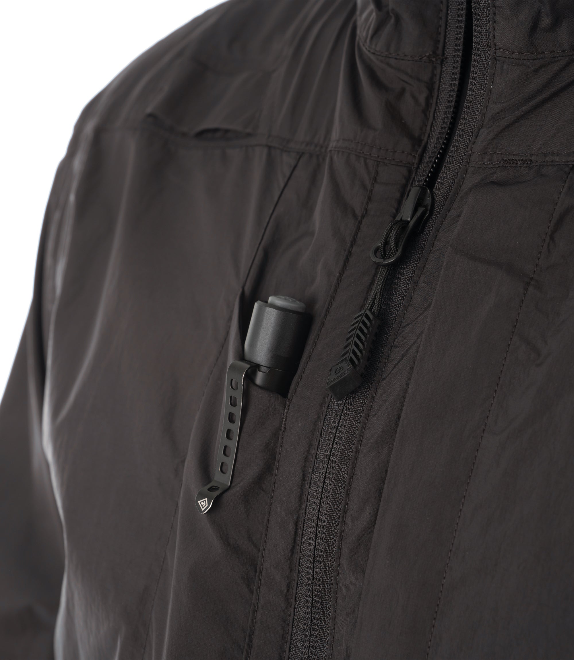 Closeup Pen Pocket of Men's Pack-It Jacket in Black |color_black