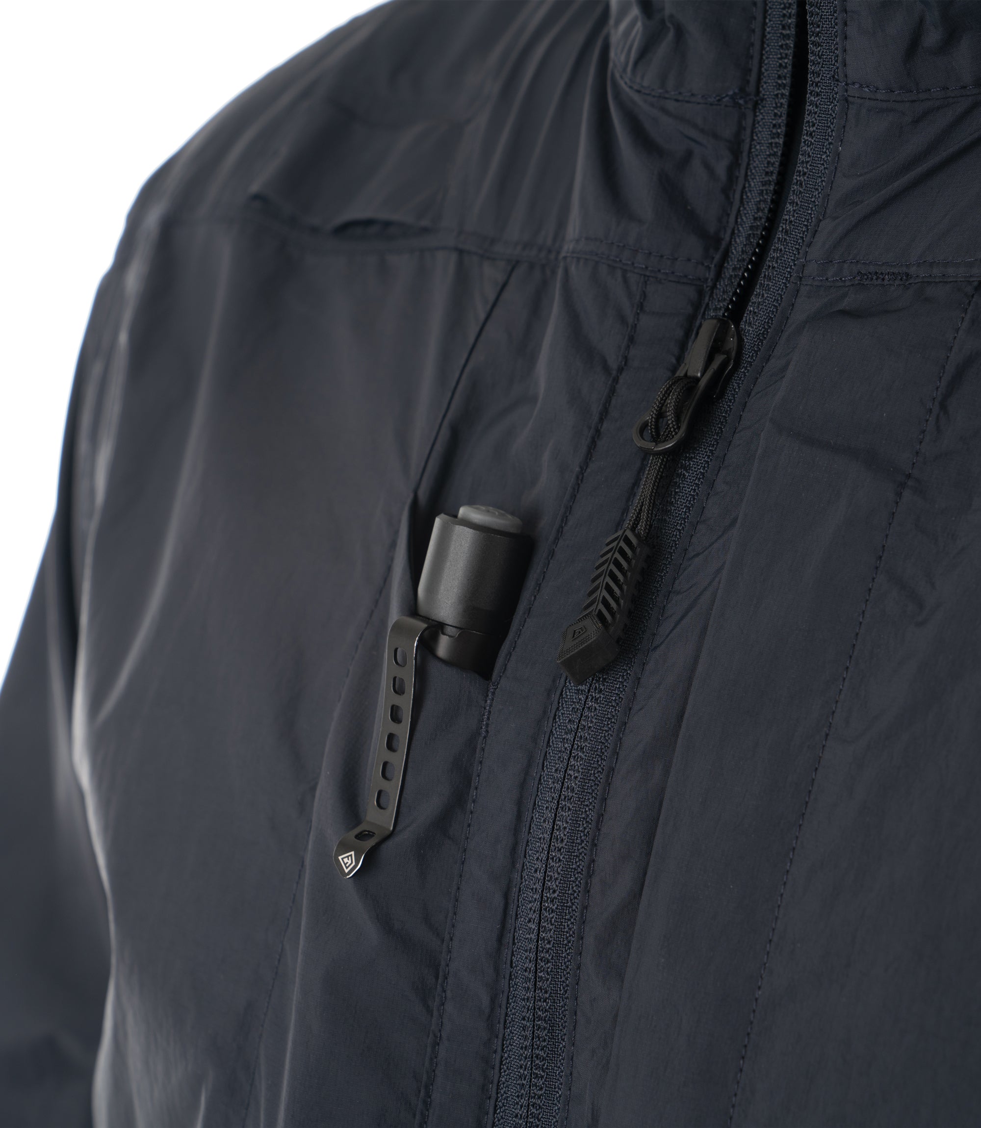 Closeup Pen Pocket of Men's Pack-It Jacket in Midnight Navy |color_midnight navy