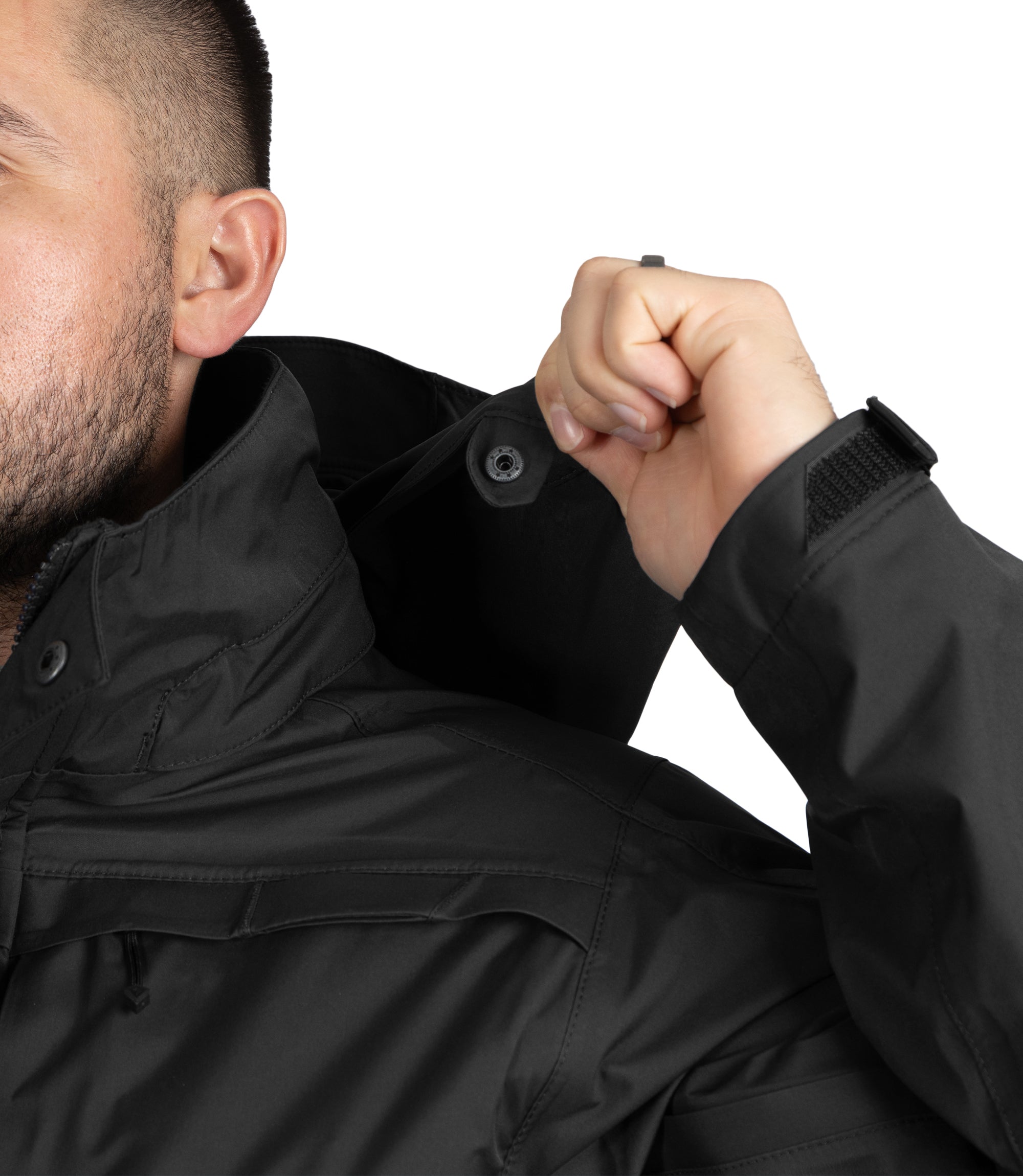 Unclipped Hood of Men's Tactix Parka Shell in Black |color_black