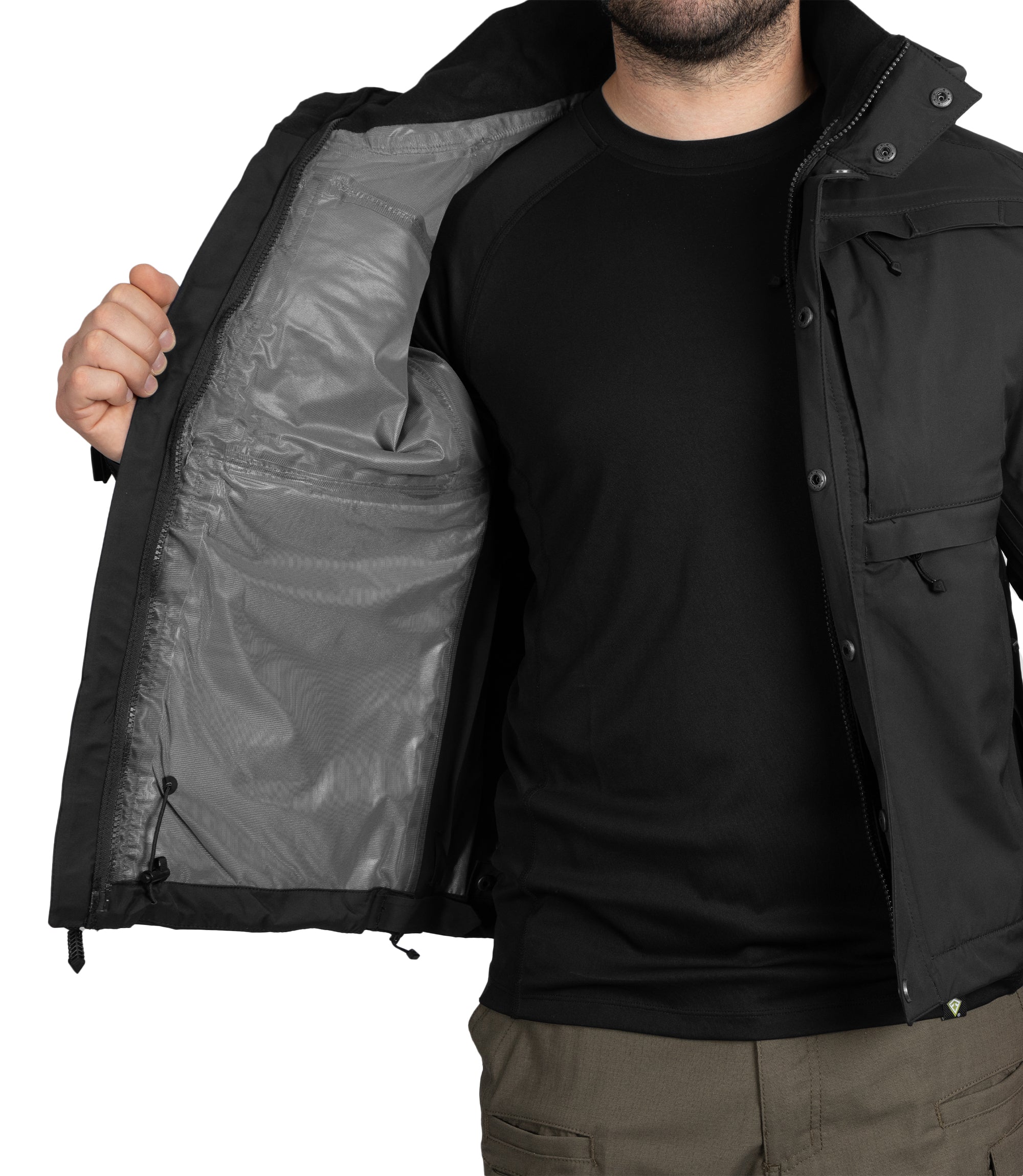 Internal view of Men's Tactix Parka Shell in Black |color_black