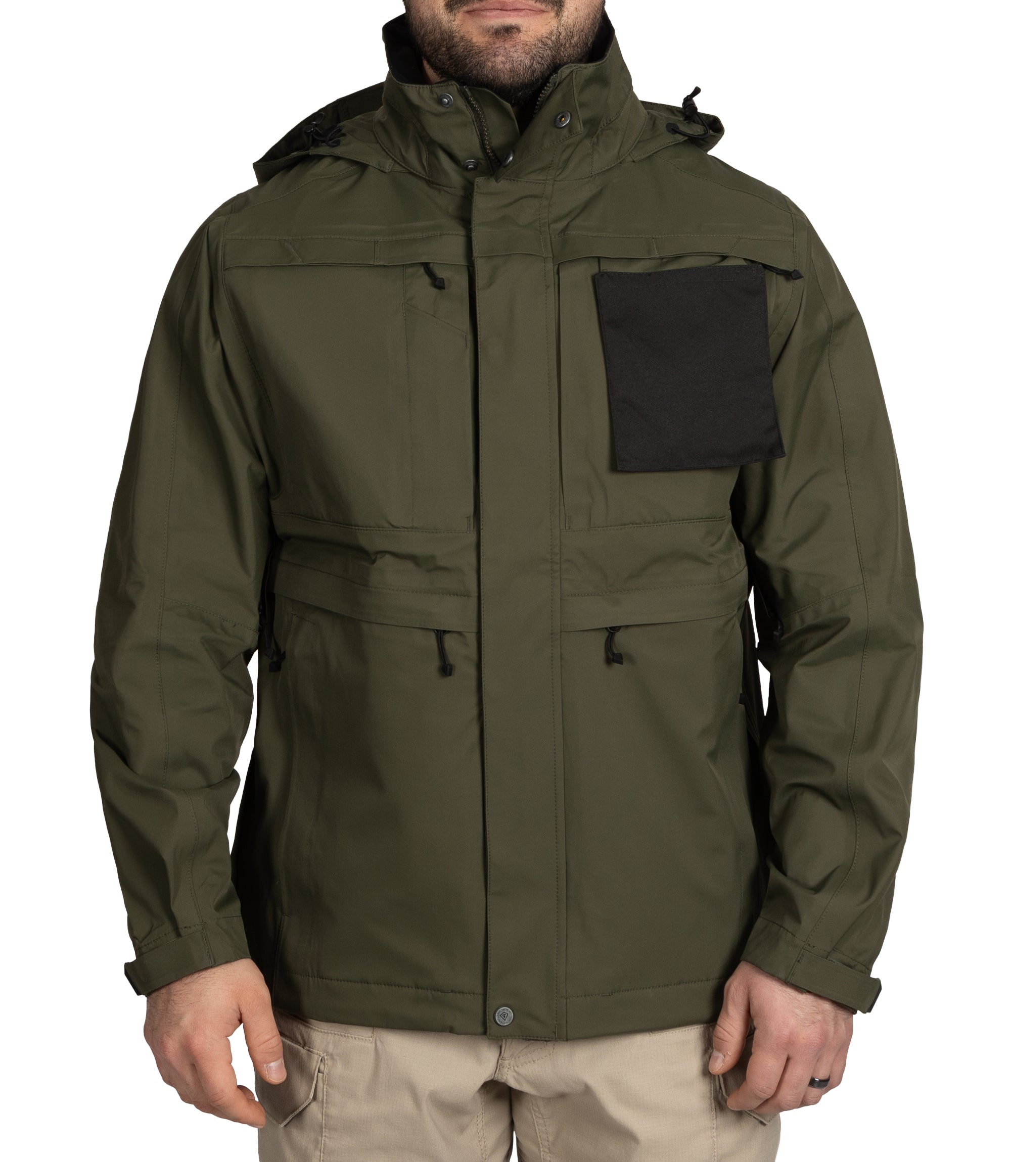 Front Hook and Loop ID Panel of Men's Tactix Parka Shell in OD Green |color_od green