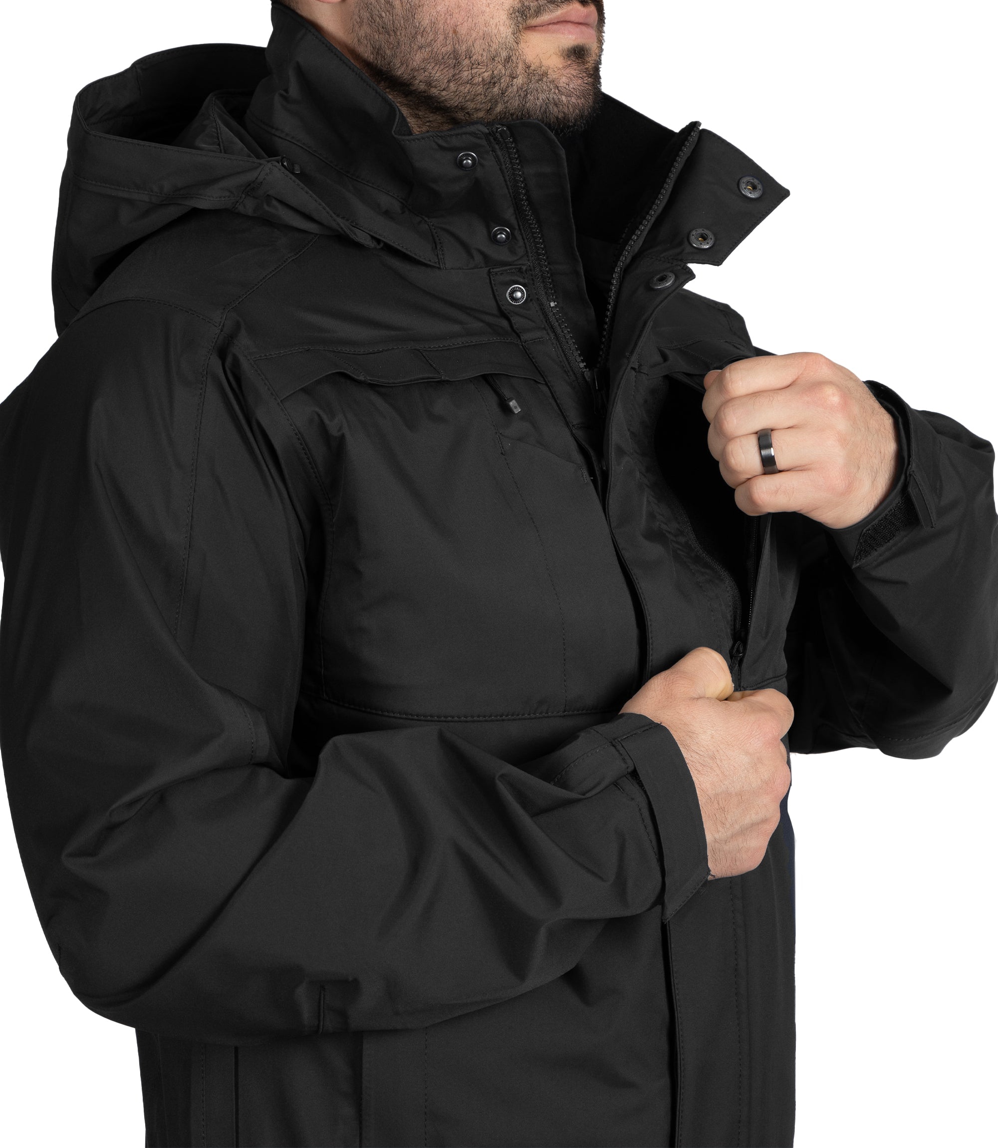 Open Chest Pocket of Men's Tactix Jacket Sheel in Black |color_black