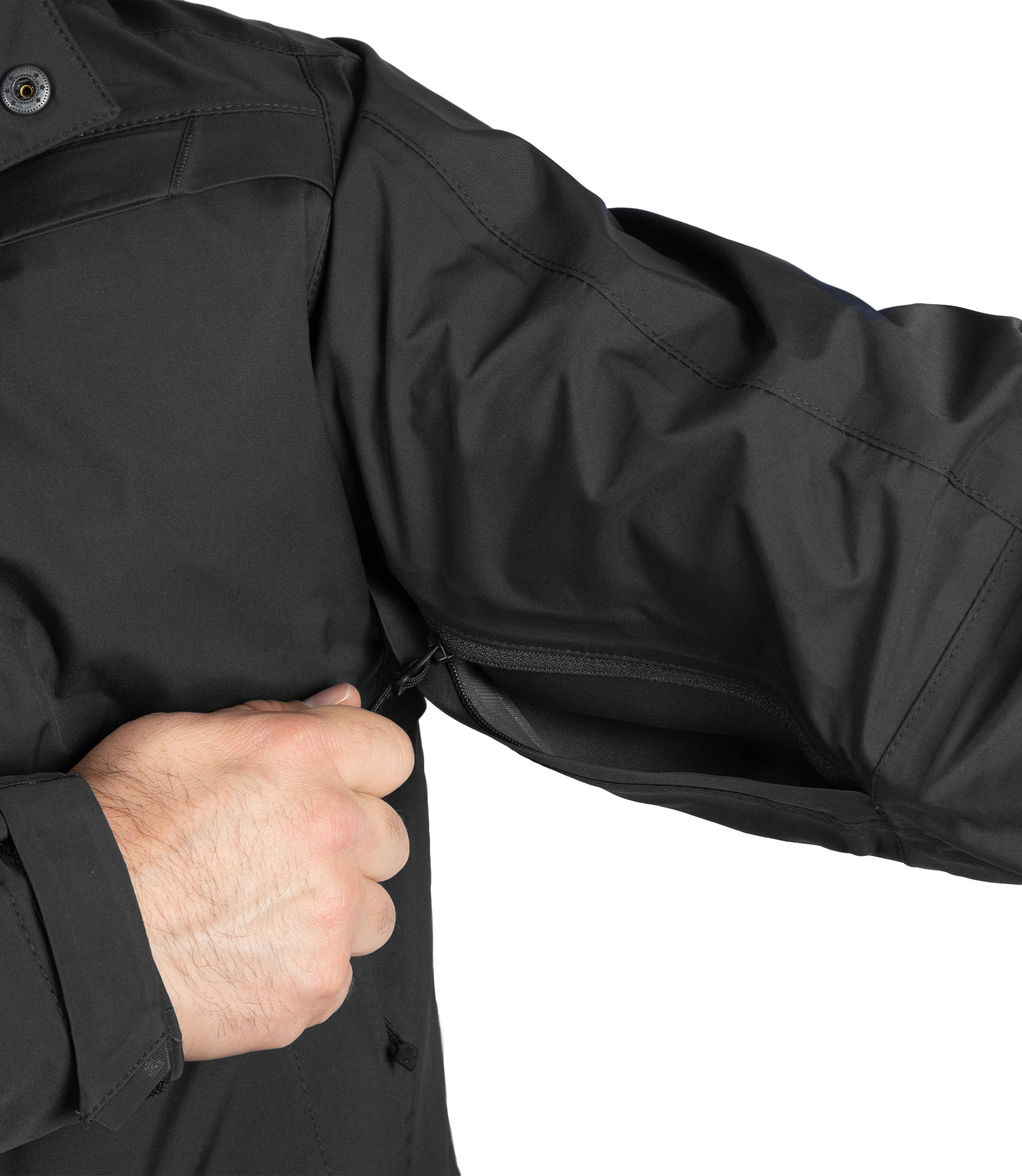 Side Zipper Open of Men's Tactix Jacket Sheel in Black |color_black