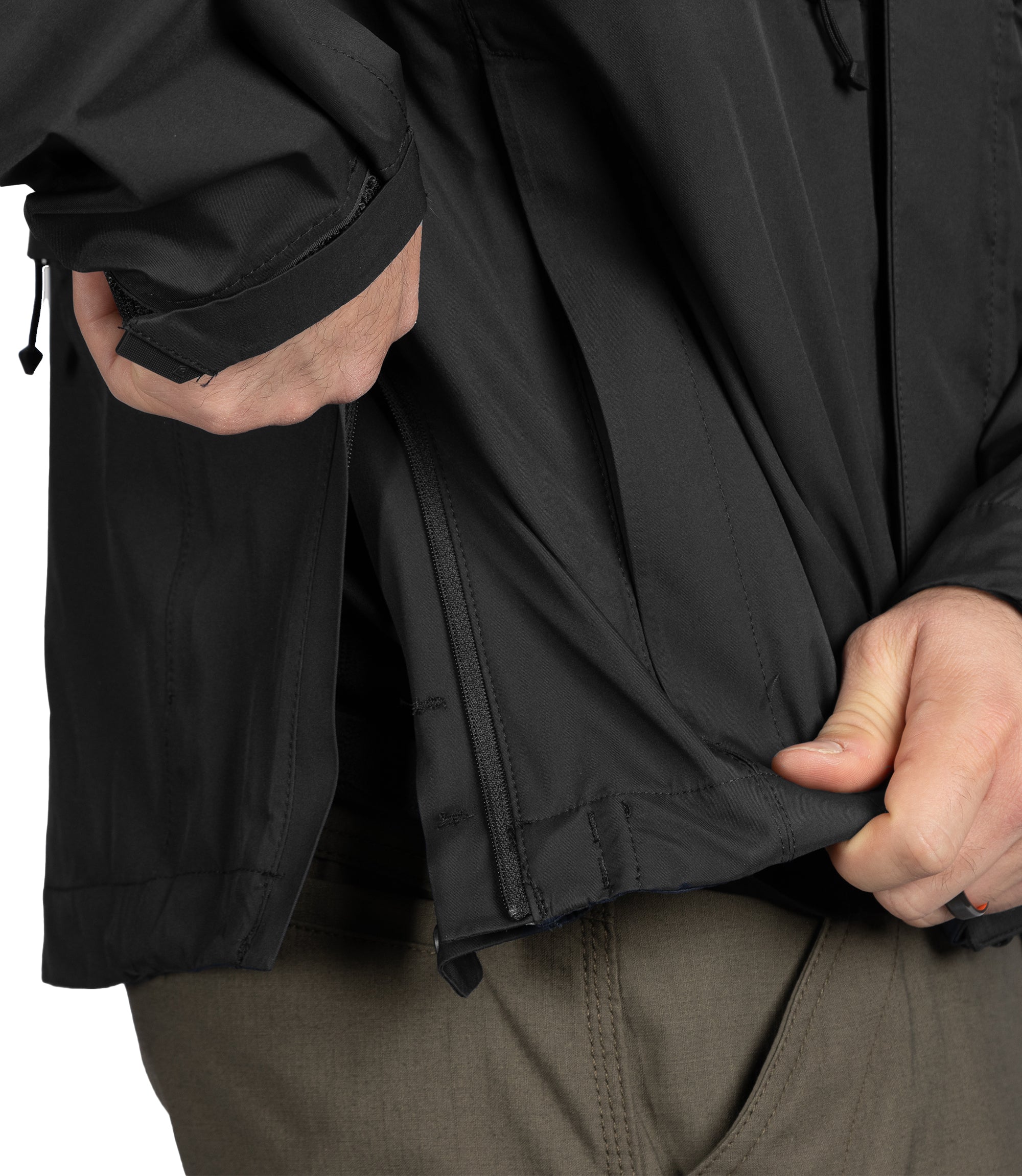 Side Zipper of Men's Tactix Jacket Sheel in Black |color_black