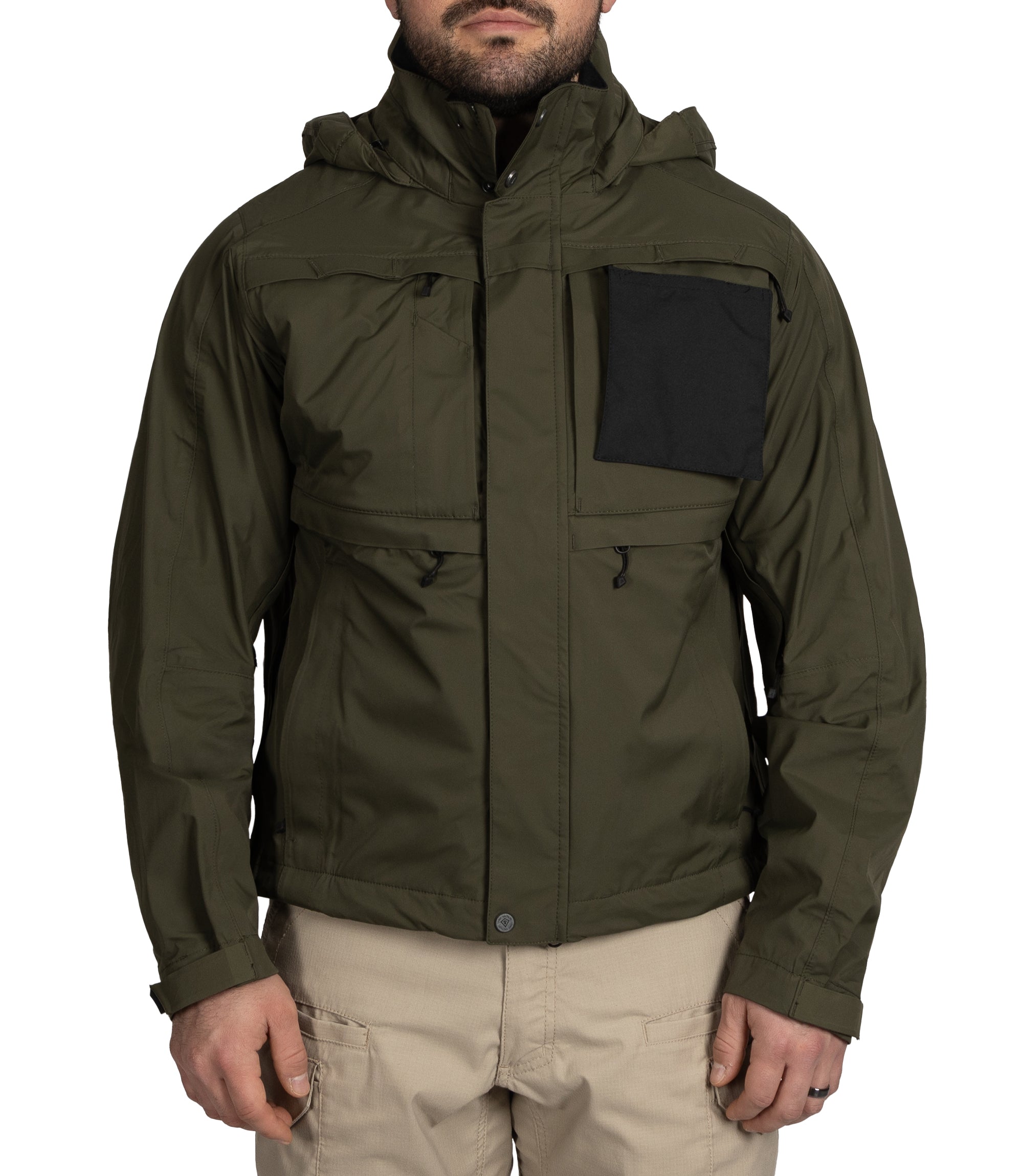 Front Hook and Loop ID Panel of Men's Tactix Parka Shell in OD Green |color_od green
