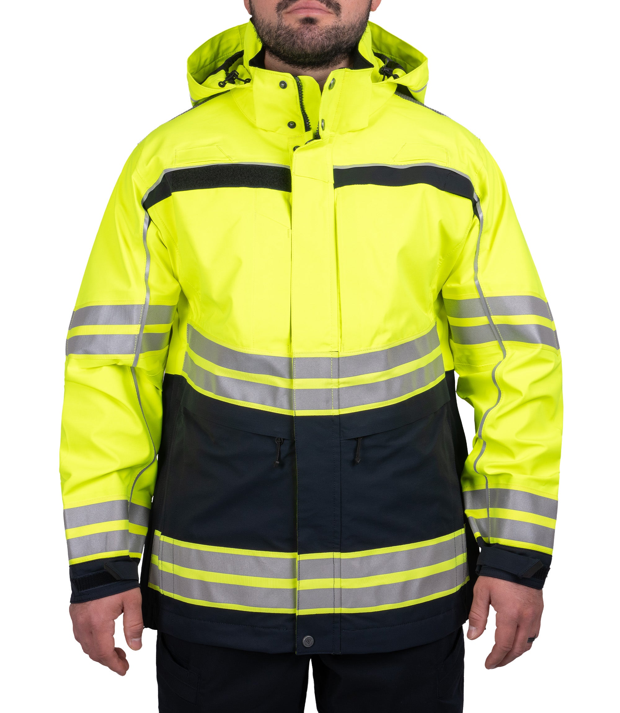 Front view of Men's Tactix Hi-Vis Parka Outer Shell in color Midnight Navy|color_midnight navy