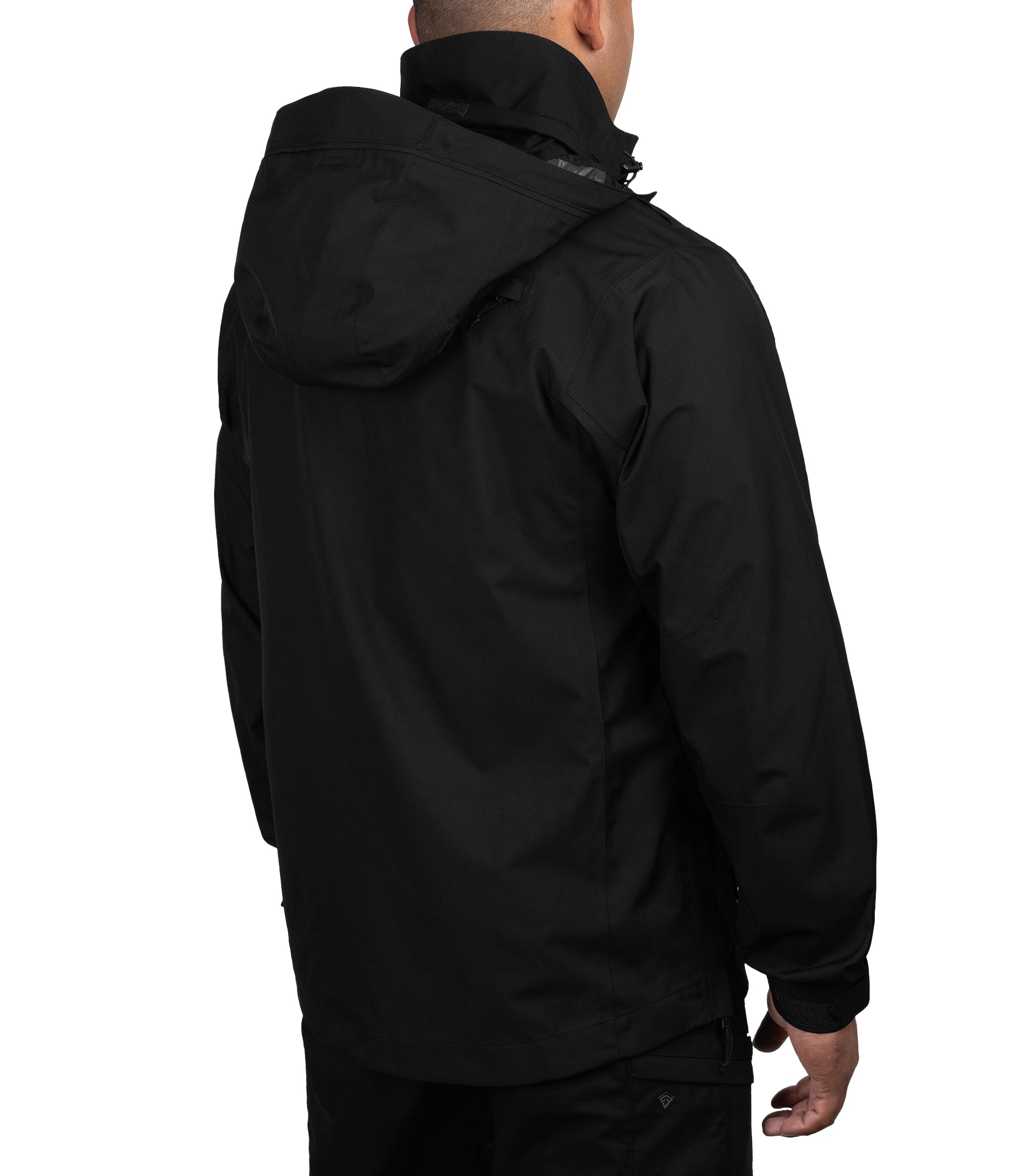 Right side back 1/4 view of the Monsoon Parka in color black |color_black