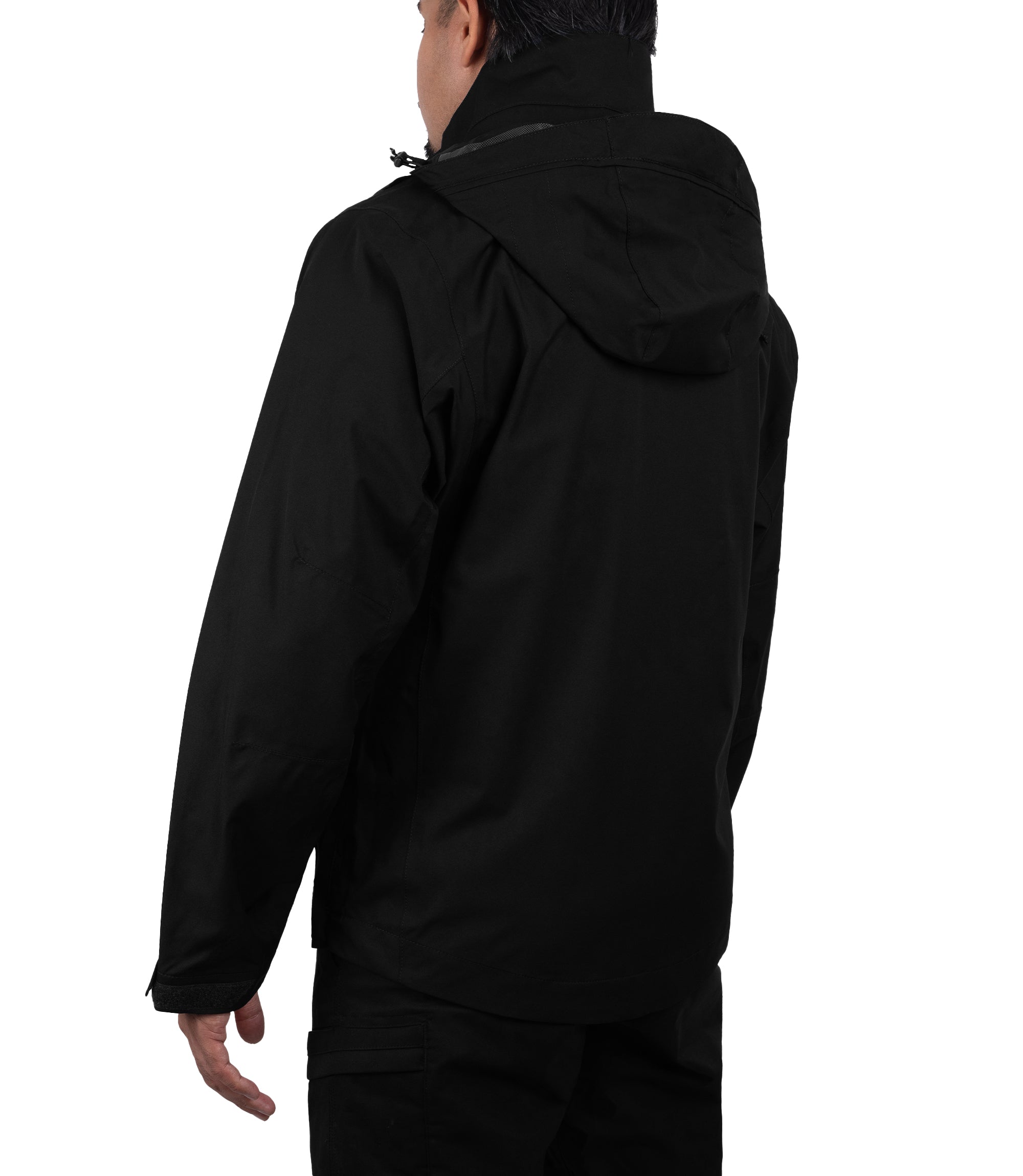 Left side back 1/4 view of the Monsoon Parka in color black |color_black
