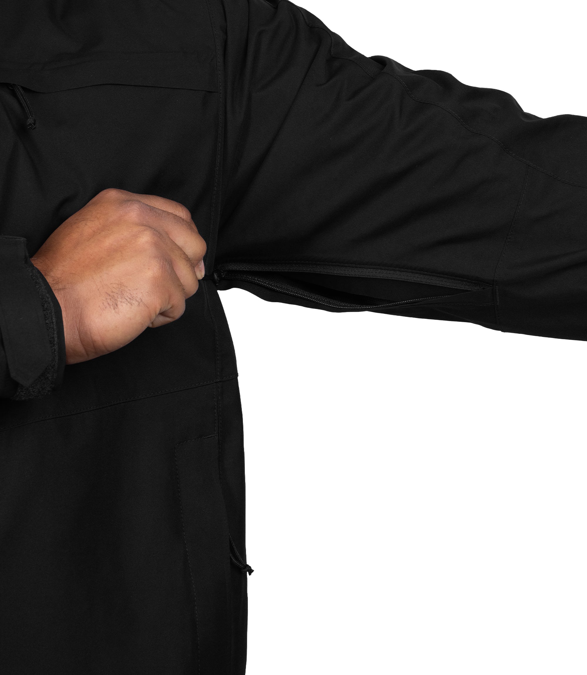 Pit zip view of the Monsoon Parka in color black |color_black