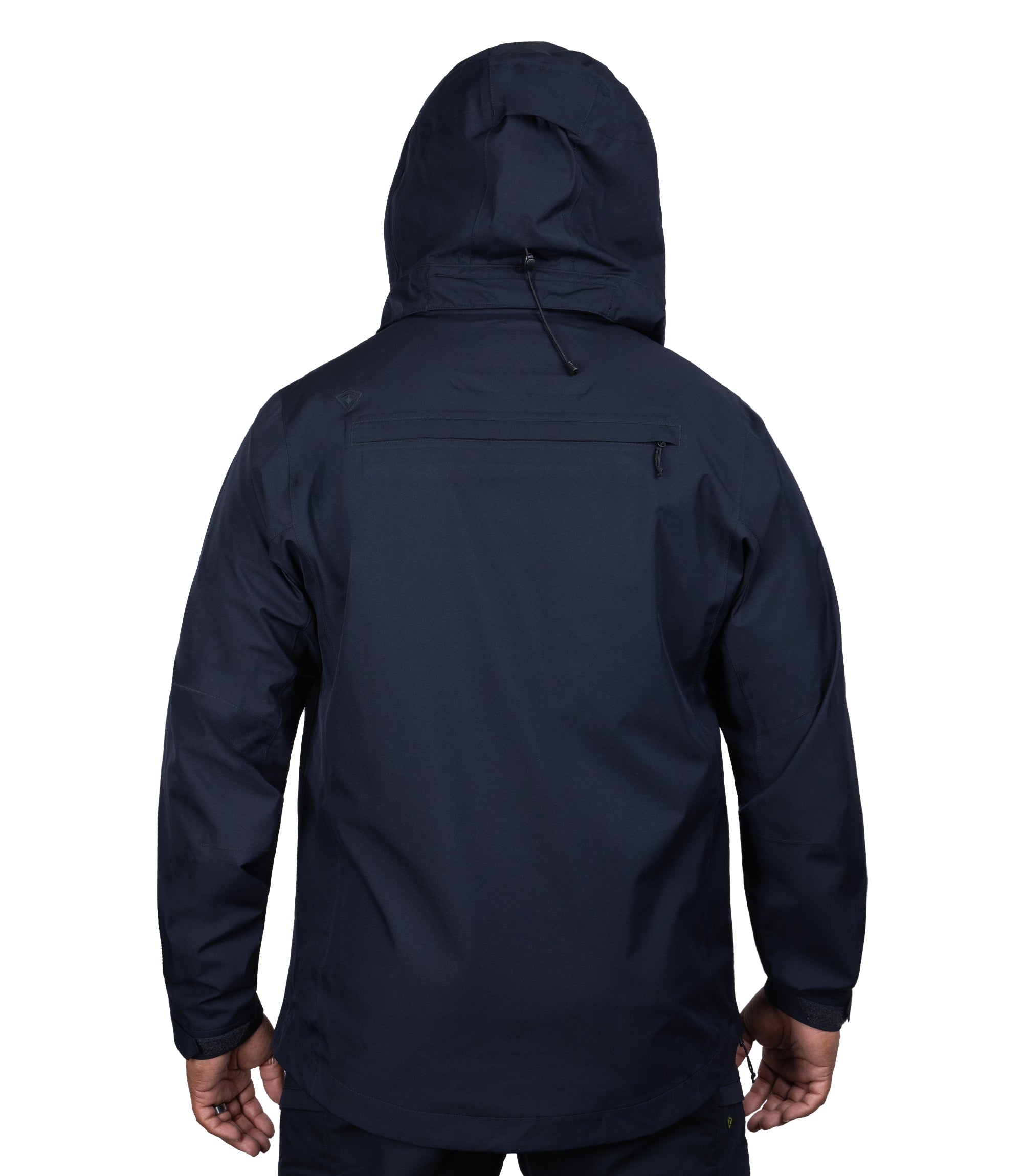 Back view hoodie up of the Monsoon Parka in color Midnight Navy |color_midnight navy