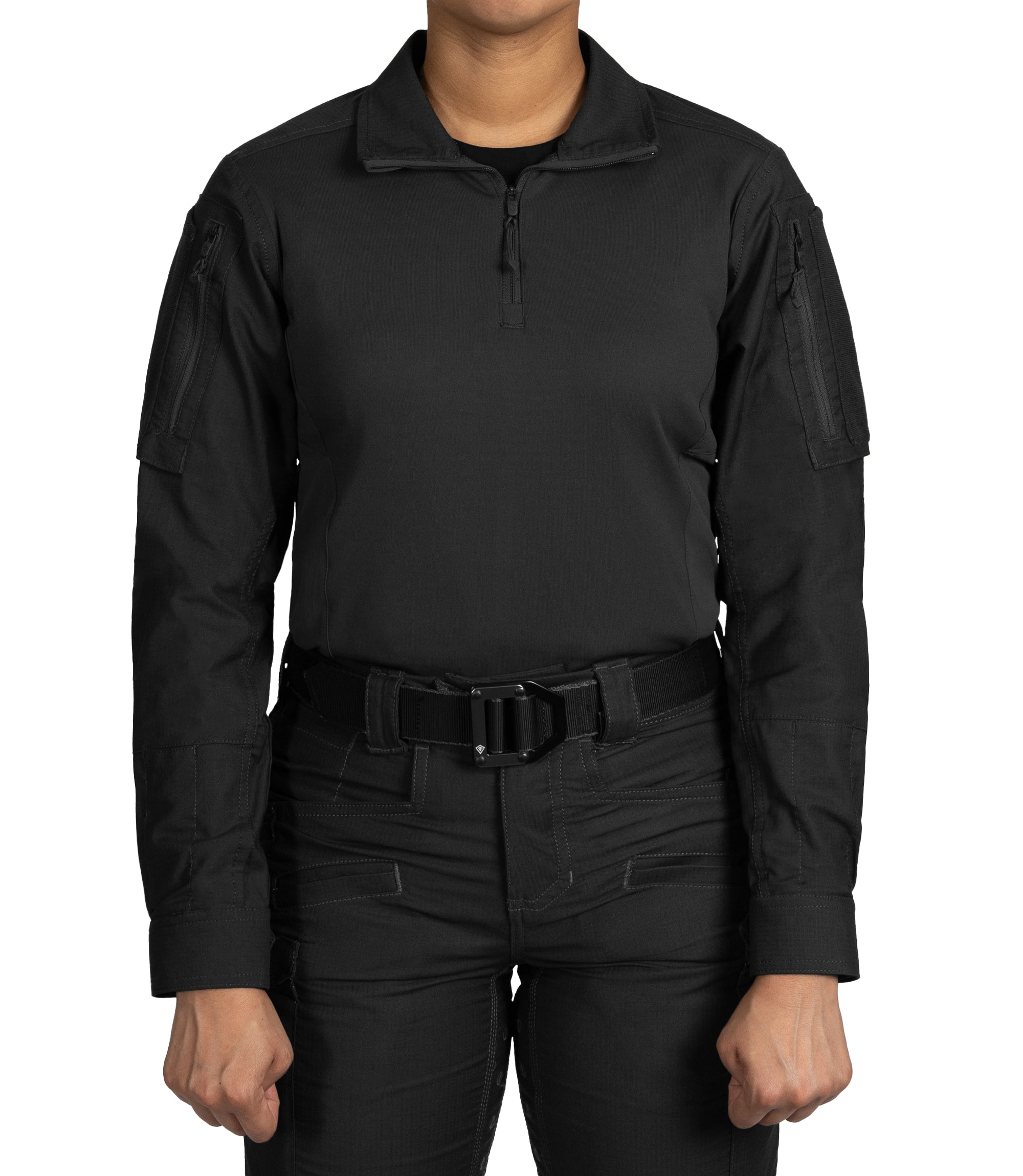 Front of Women's Defender Shirt in Black |color_black