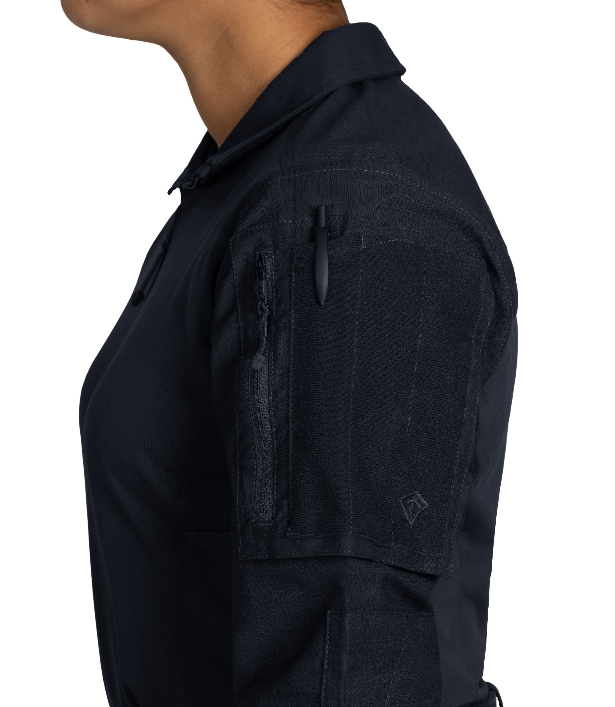 Oversized Sleeve Pocket with Pen Pocket and Loop Panel on Women's Defender Shirt in Midnight Navy |color_midnight navy